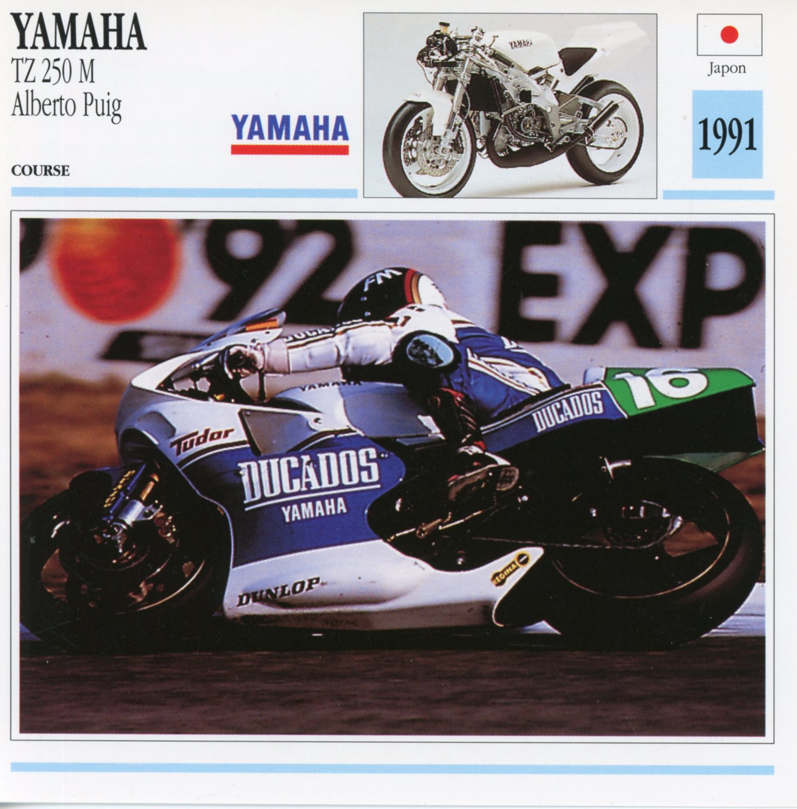 FICHE-MOTO-YAMAHA-TZ-ALBERTO-PUIG-1991-lemasterbrockers-Carte-Motorcycle-Card-ATLAS