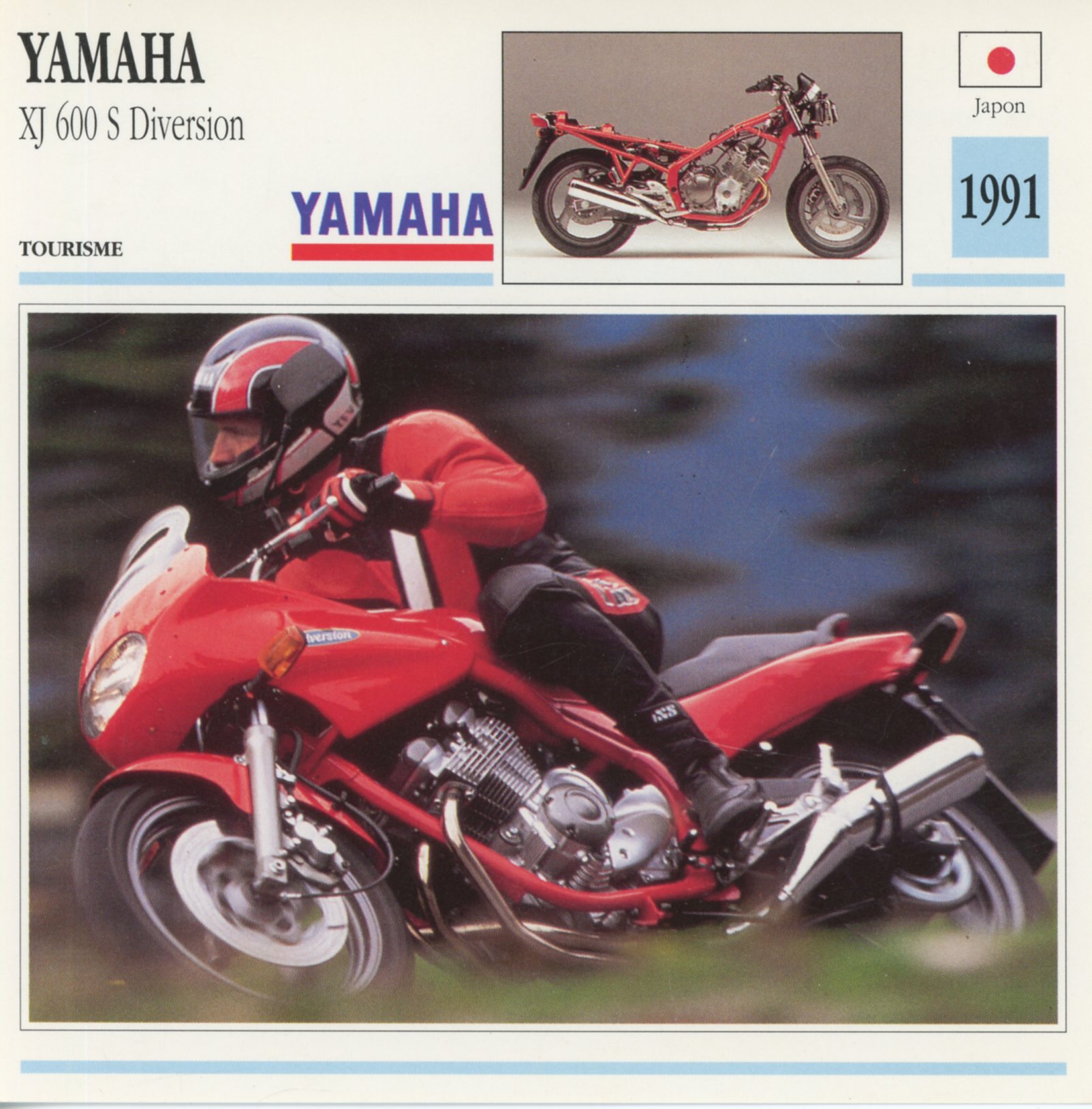FICHE MOTO YAMAHA XJ 600 S DIVERSION 1991 - CARTE YAMAHA XJ600S