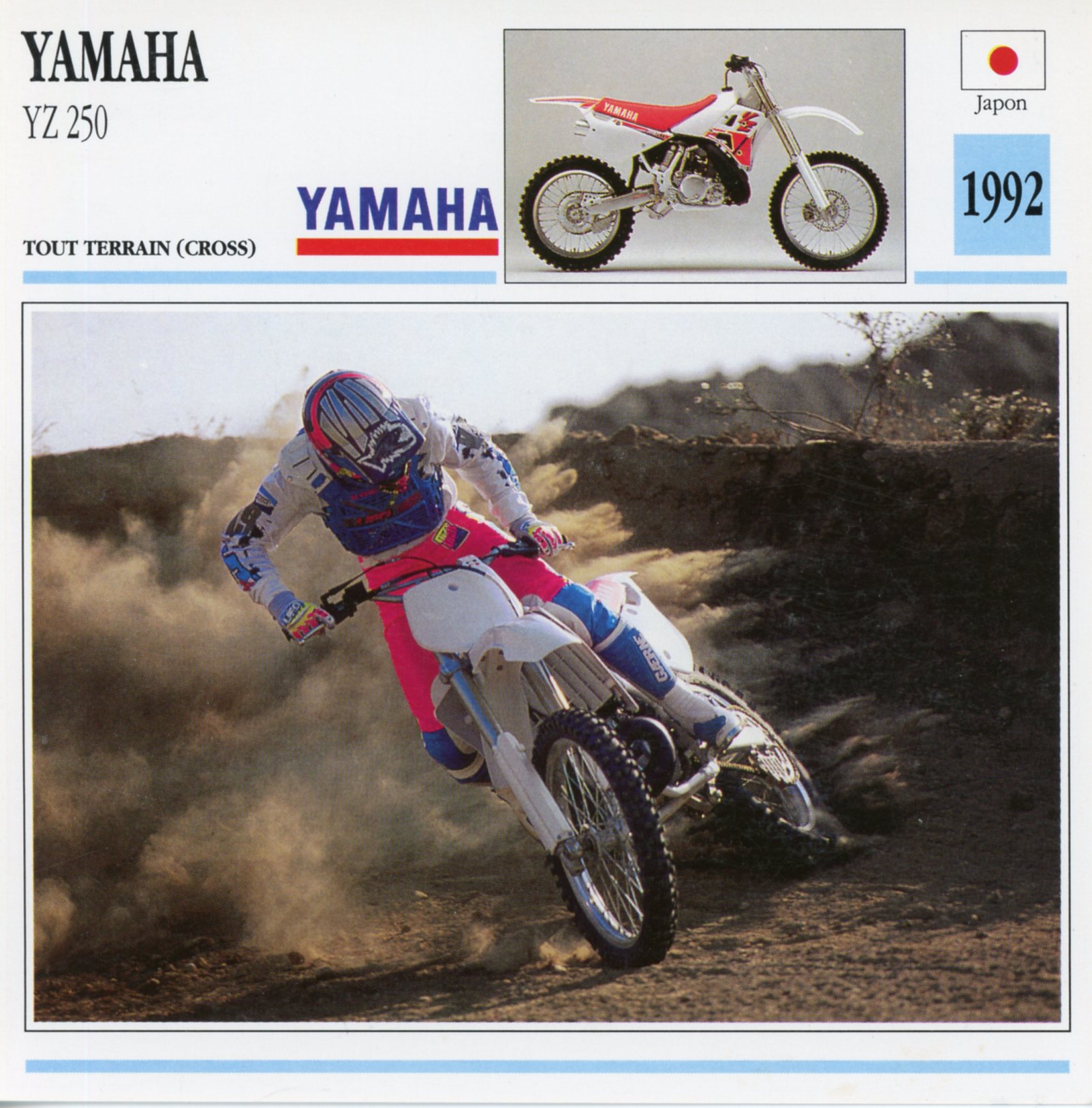 FICHE-MOTO-YAMAHA-YZ250-YZ-1992-lemasterbrockers-Carte-Motorcycle-Card-ATLAS