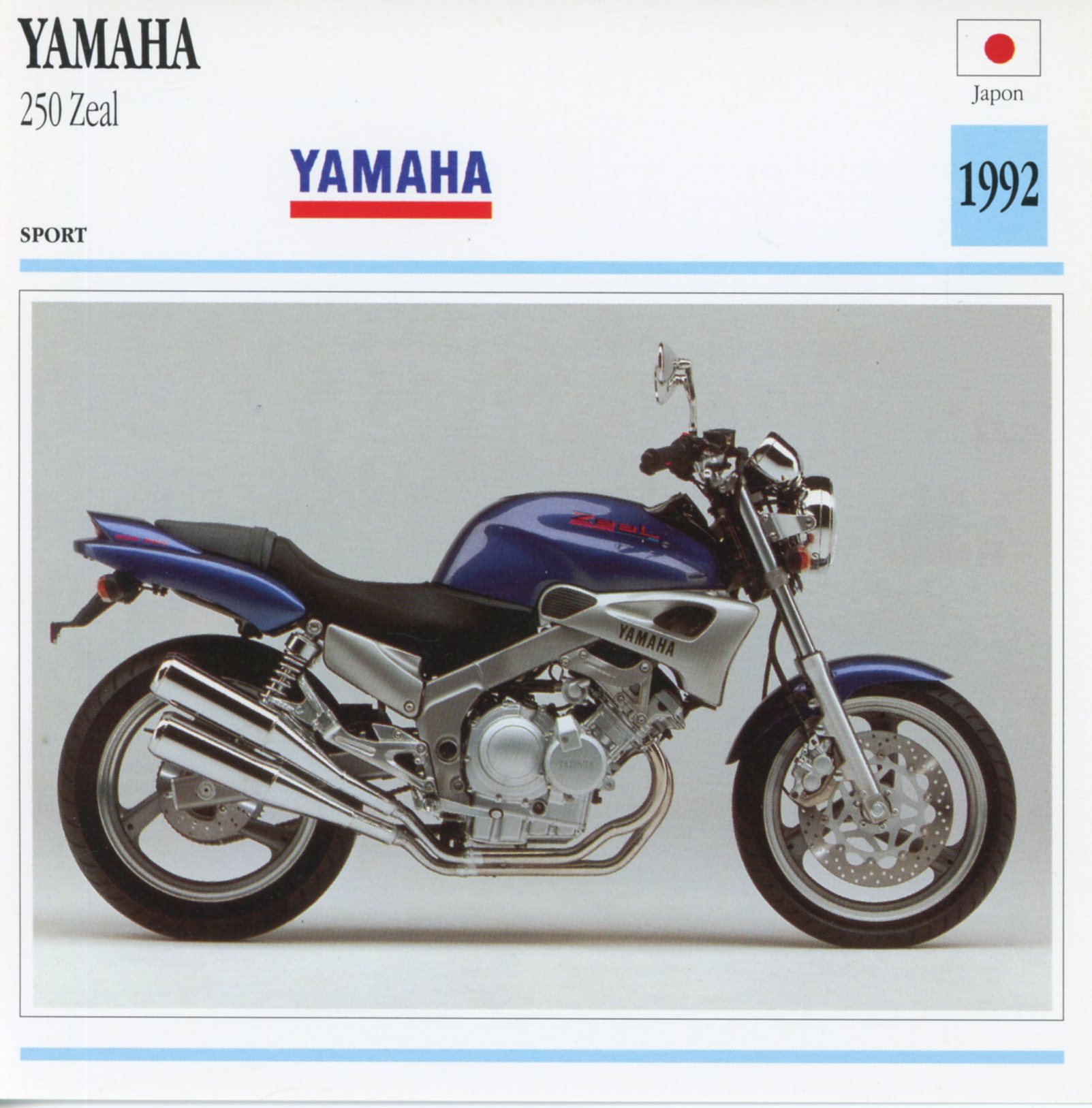 FICHE-MOTO-YAMAHA-250-ZEAL-1992-lemasterbrockers-Carte-Motorcycle-Card-ATLAS