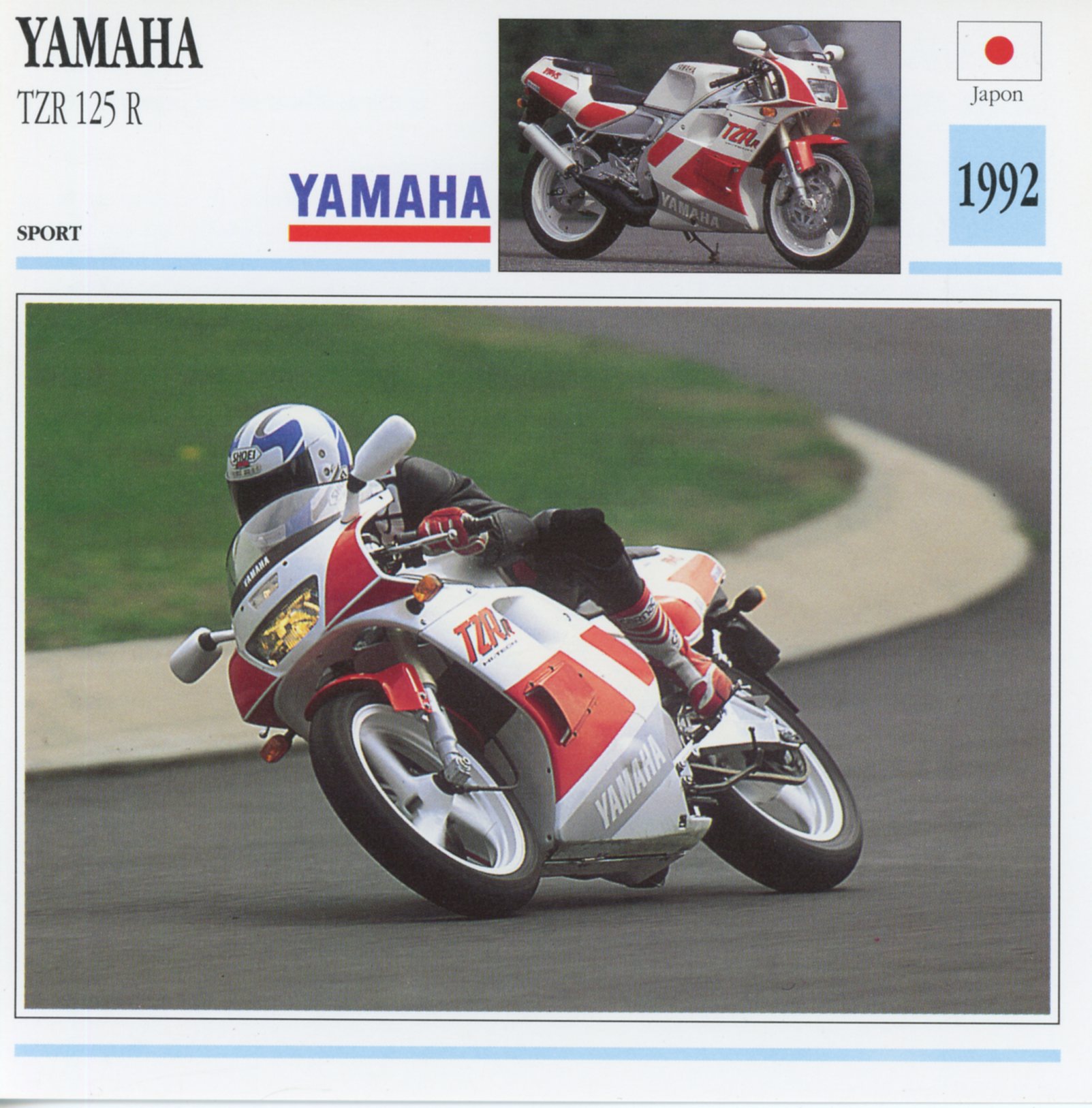 FICHE MOTO YAMAHA TZR 125 R 1992 - CARTE MOTO TZR125R
