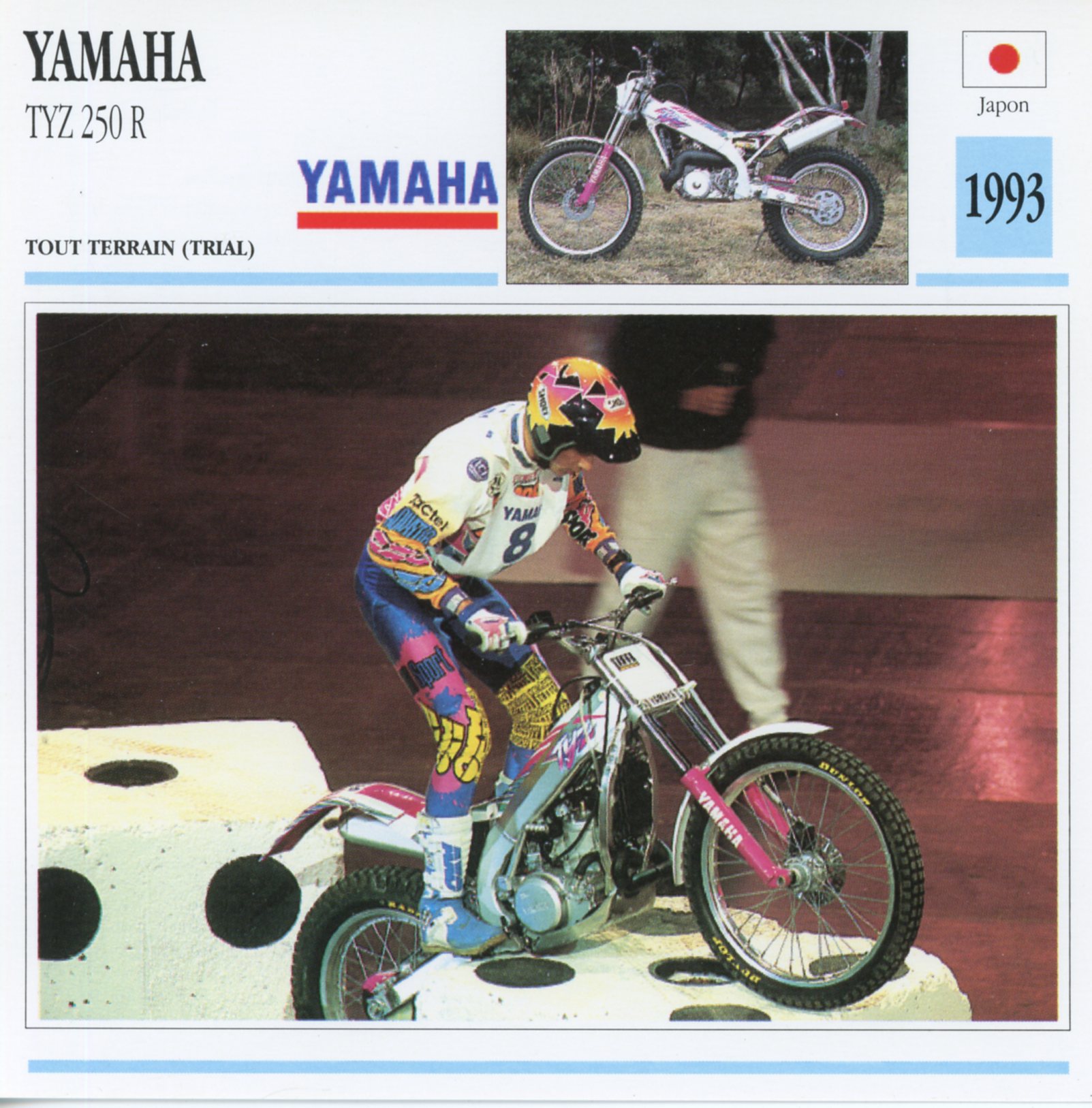 FICHE MOTO TRIAL YAMAHA TYZ 250 R 1993 - CARTE MOTO TY Z 250 R