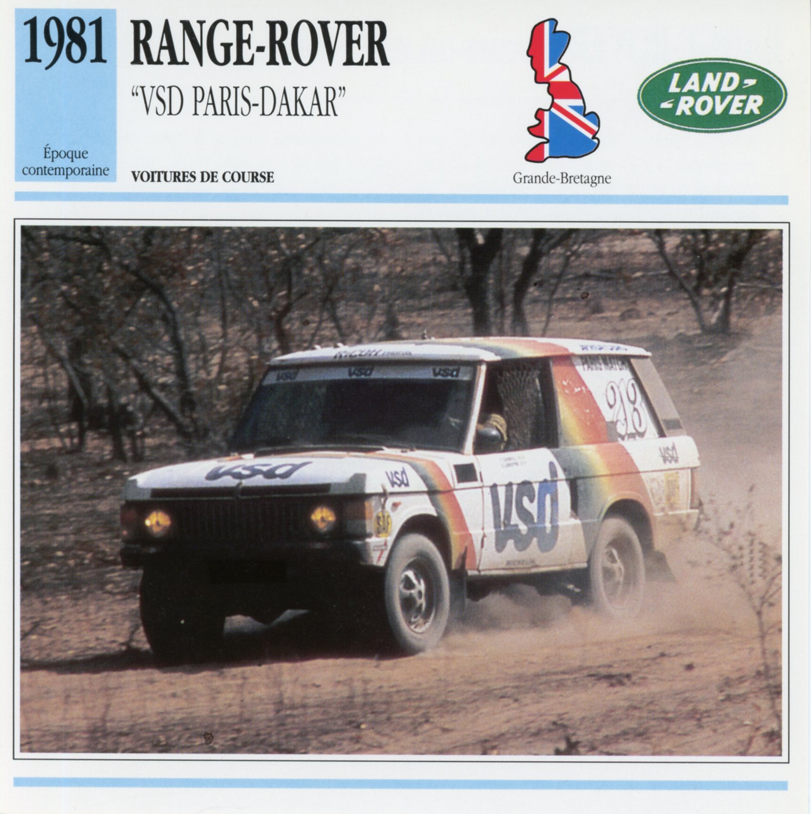FICHE-AUTO-RANGE-ROVER-4X4-PARIS-DAKAR-1981-lemasterbrockers-Carte-CARS-Card-ATLAS
