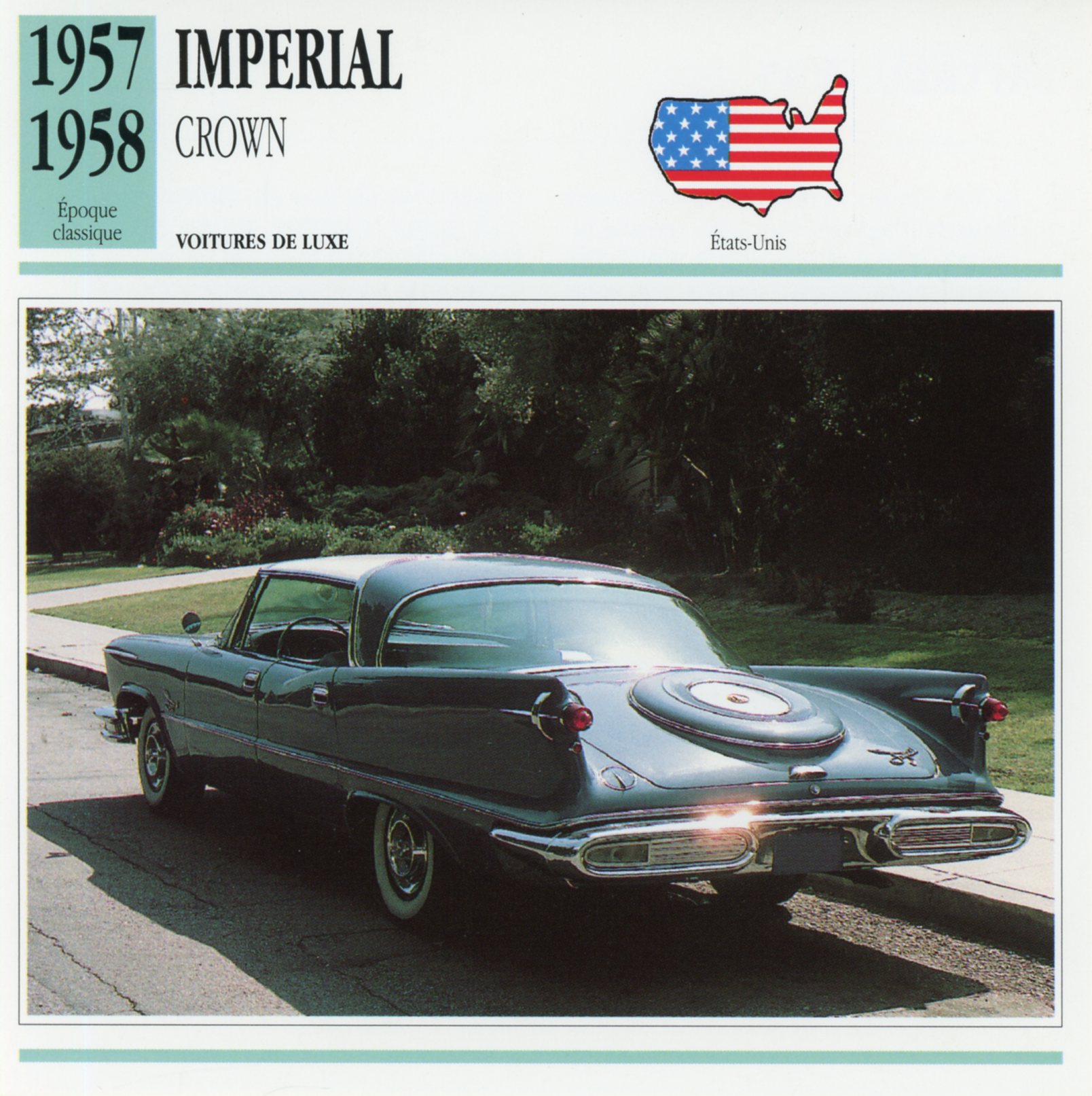 IMPERIAL CROWN  1963 - FICHE AUTO COLLECTION - CARS CARD ATLAS
