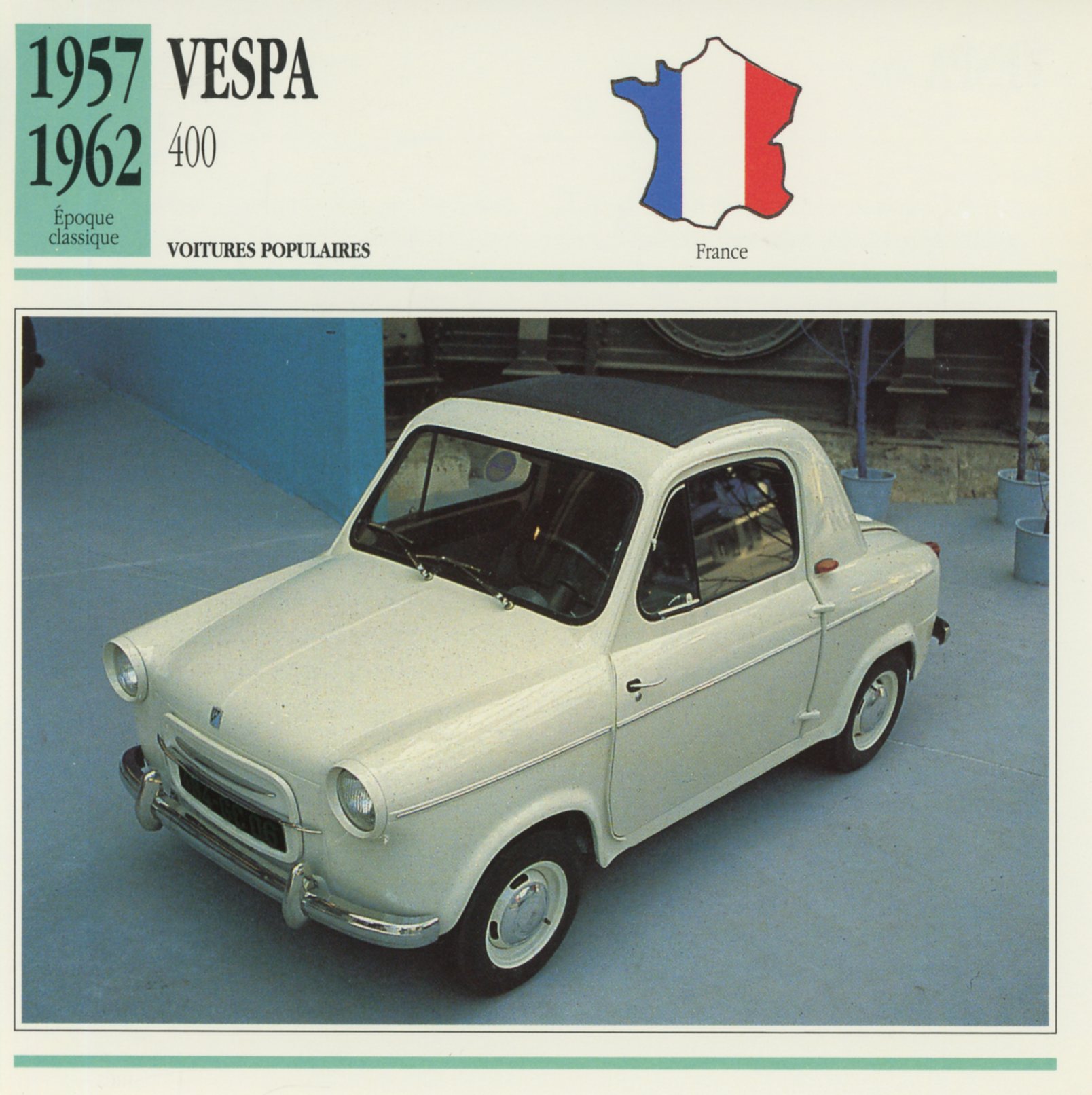 VESPA 400 1957 1962 - FICHE AUTO MICROCAR - CARS CARD