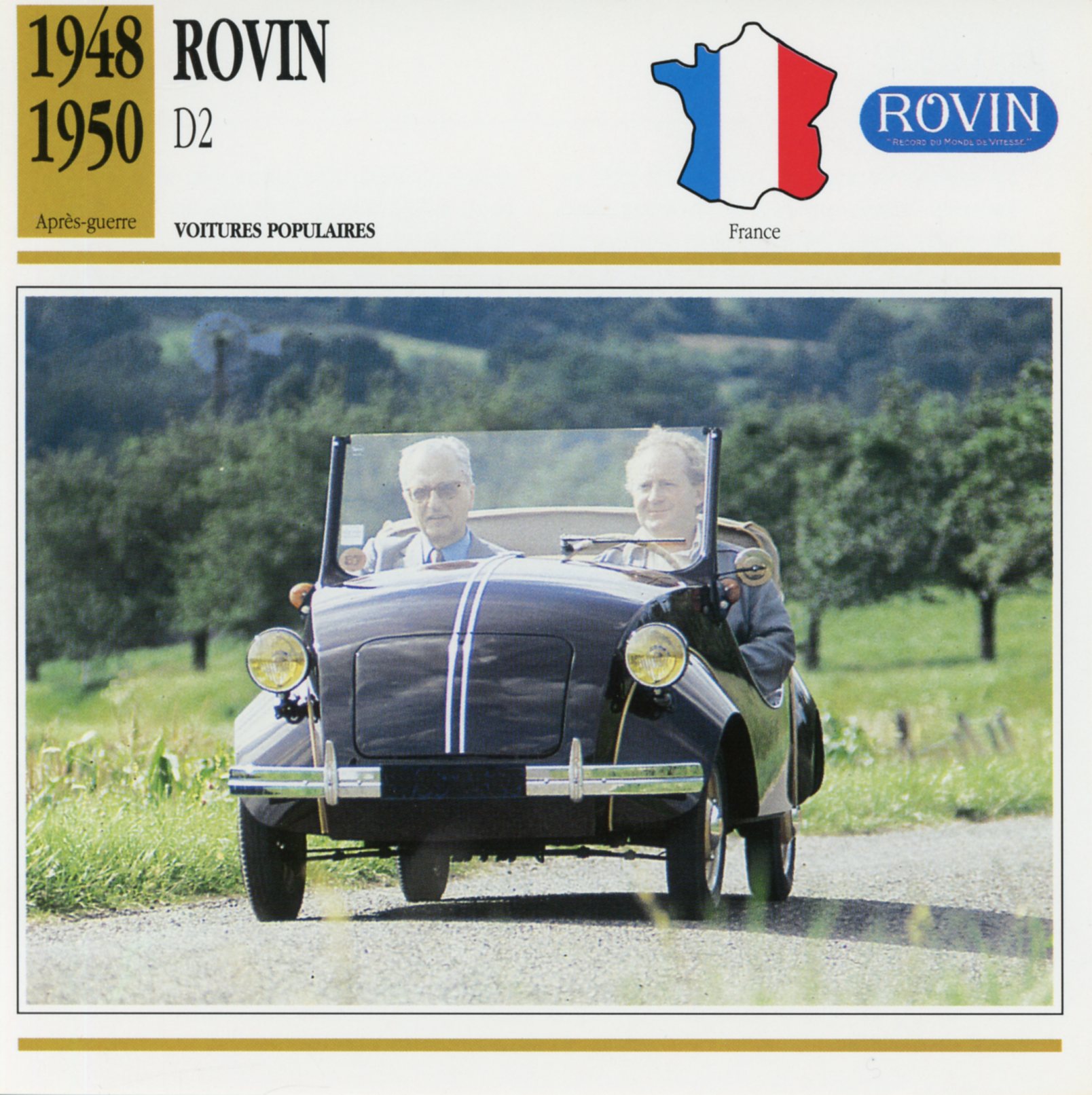 ROVIN D2 1948 1950 - FICHE AUTO MICROCAR - CARS CARD