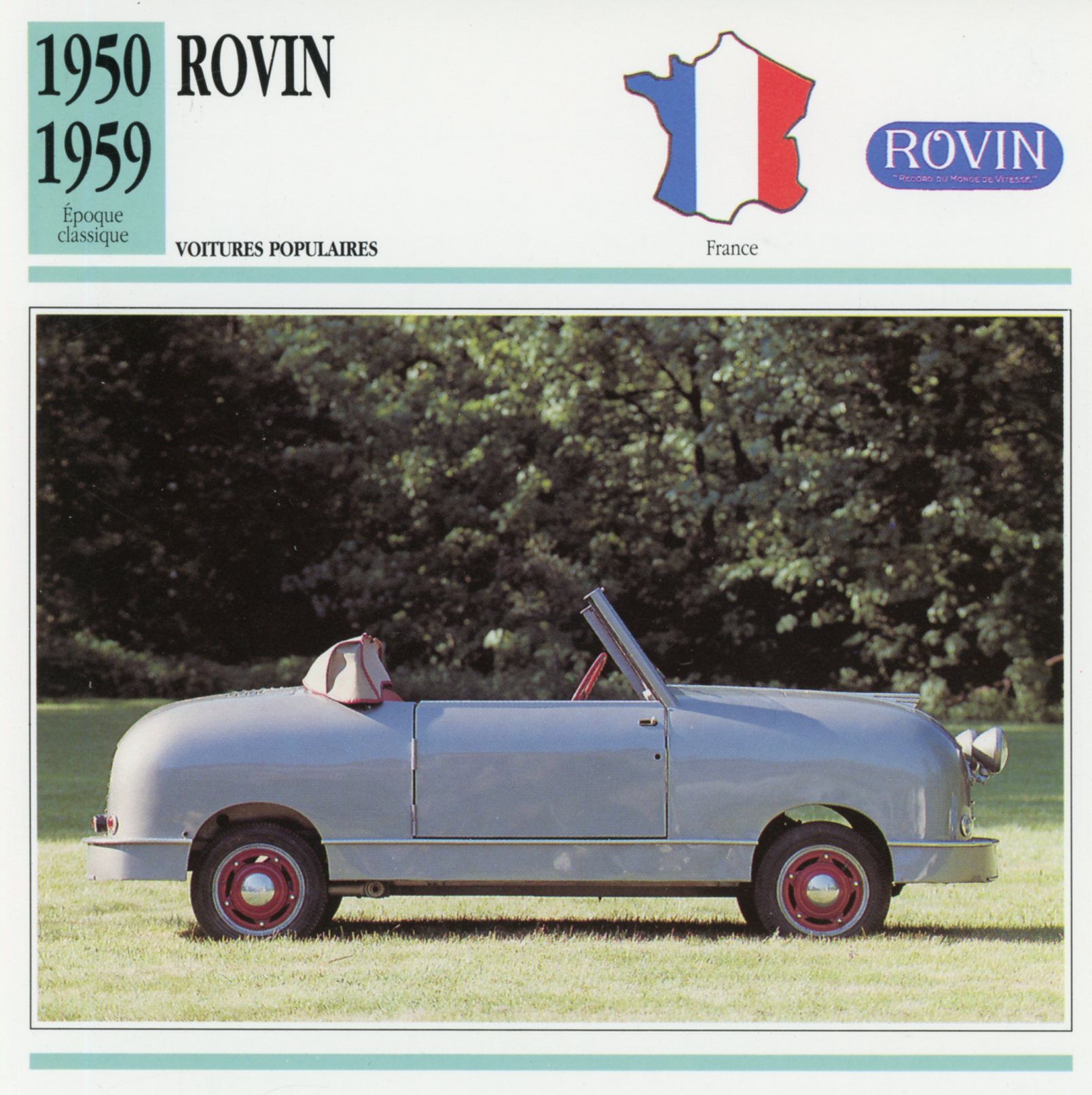 ROVIN 1950 1959 - FICHE AUTO COLLECTION MICROCAR