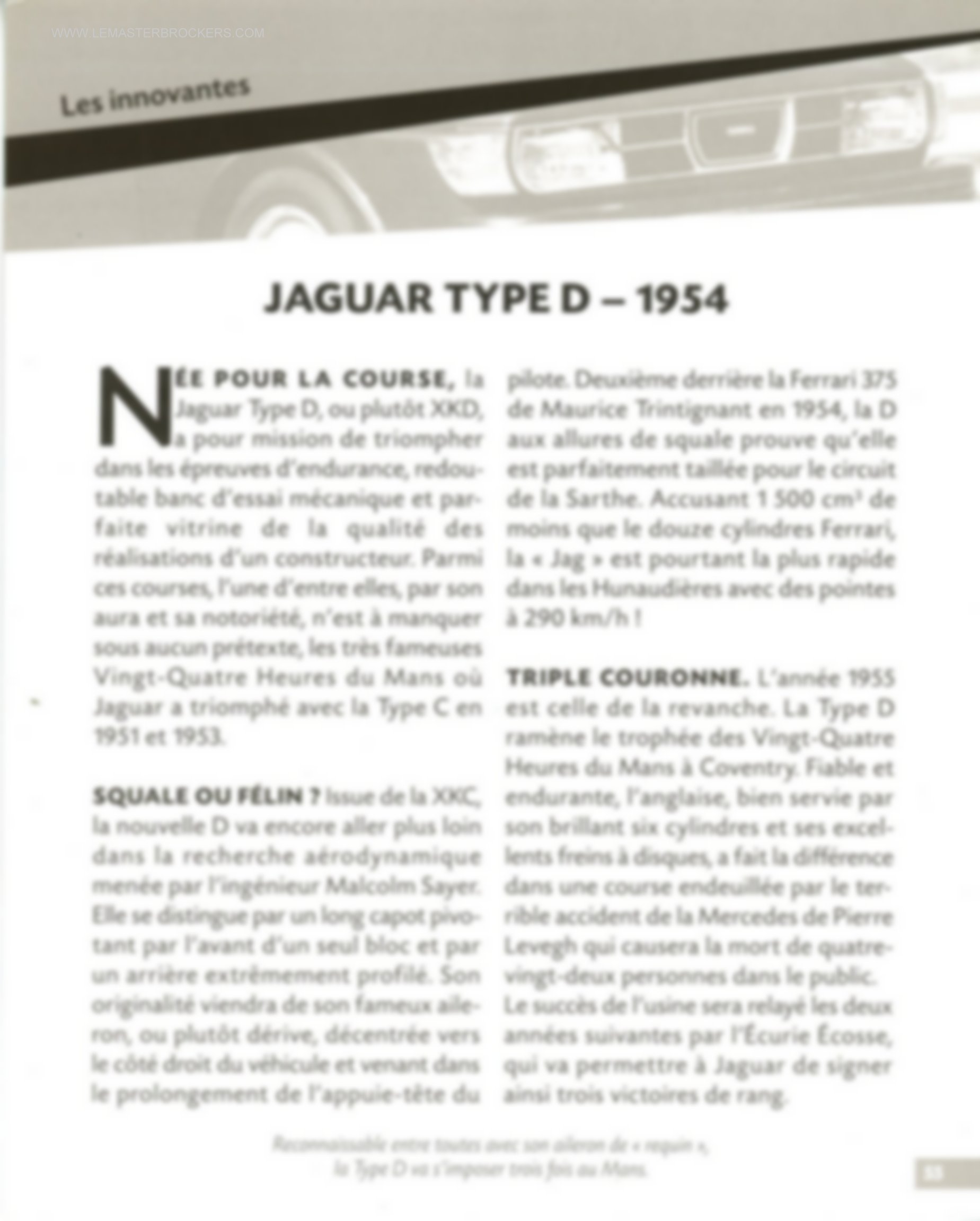 FICHE AUTO JAGUAR TYPE D - 1954