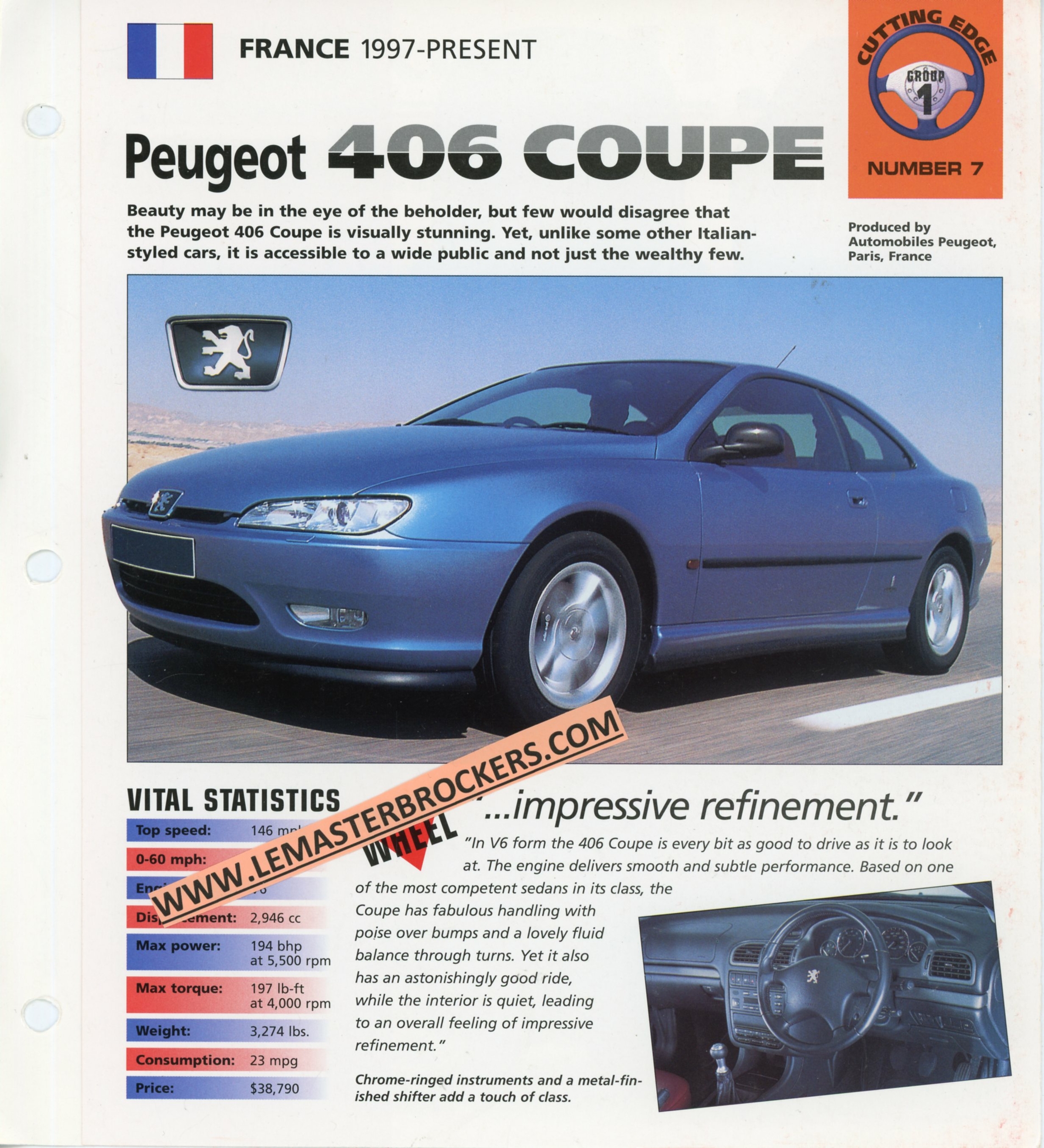 PEUGEOT-406-COUPE-1997-FICHE-TECHNIQUE-LEMASTERBROCKERS-LITTÉRATURE-AUTOMOBILE