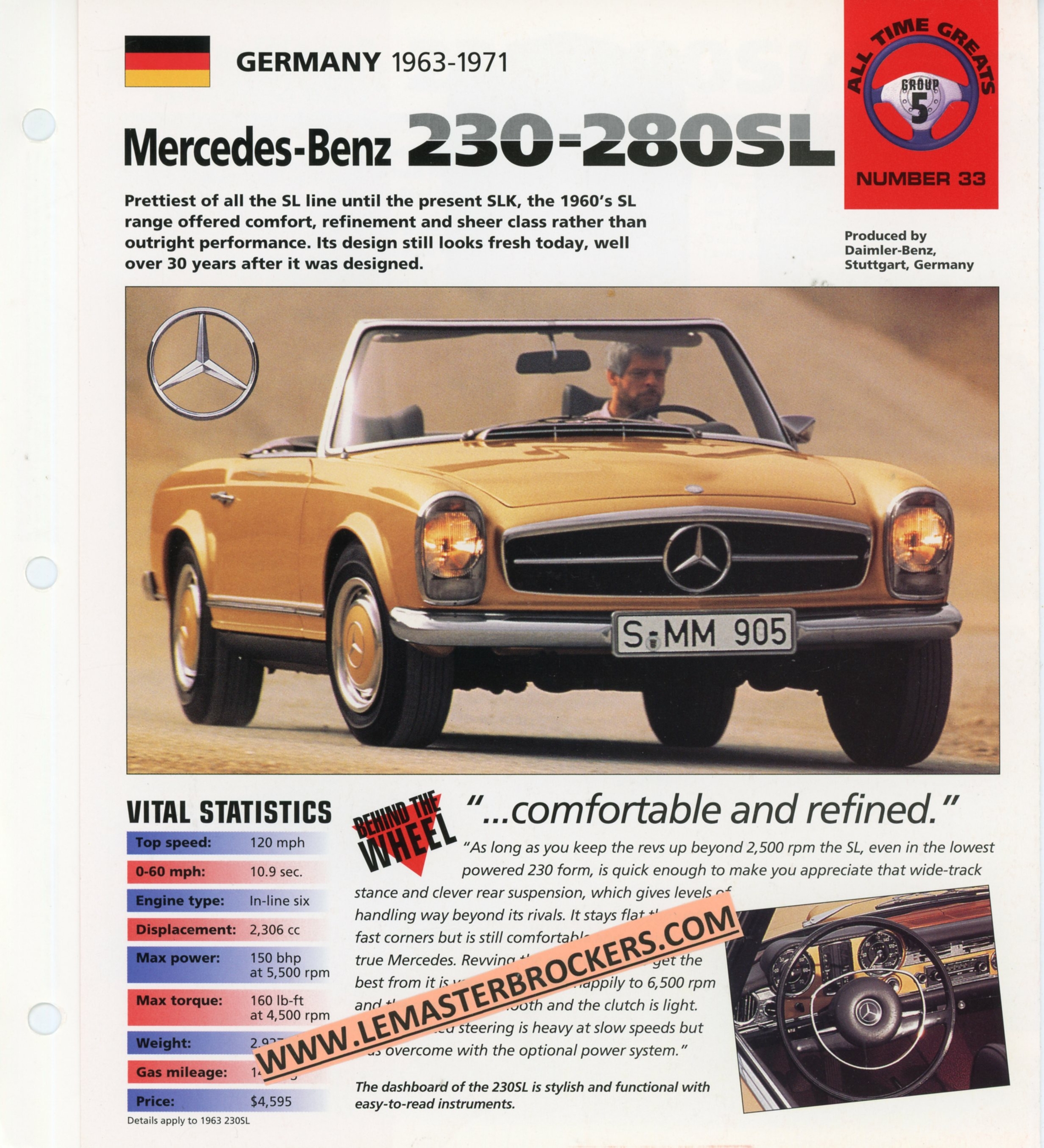 BROCHURE-FICHE-AUTO-MERCEDES-SL-SL230-SL280-LEMASTERBROCKERS