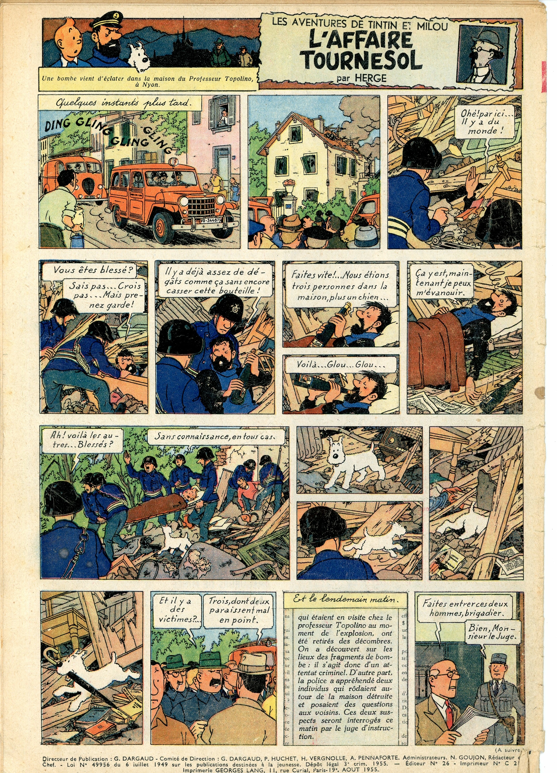 JOURNAL TINTIN N° 354 - 1955 - LAFFAIRE TOURNESOL PAR HERGE