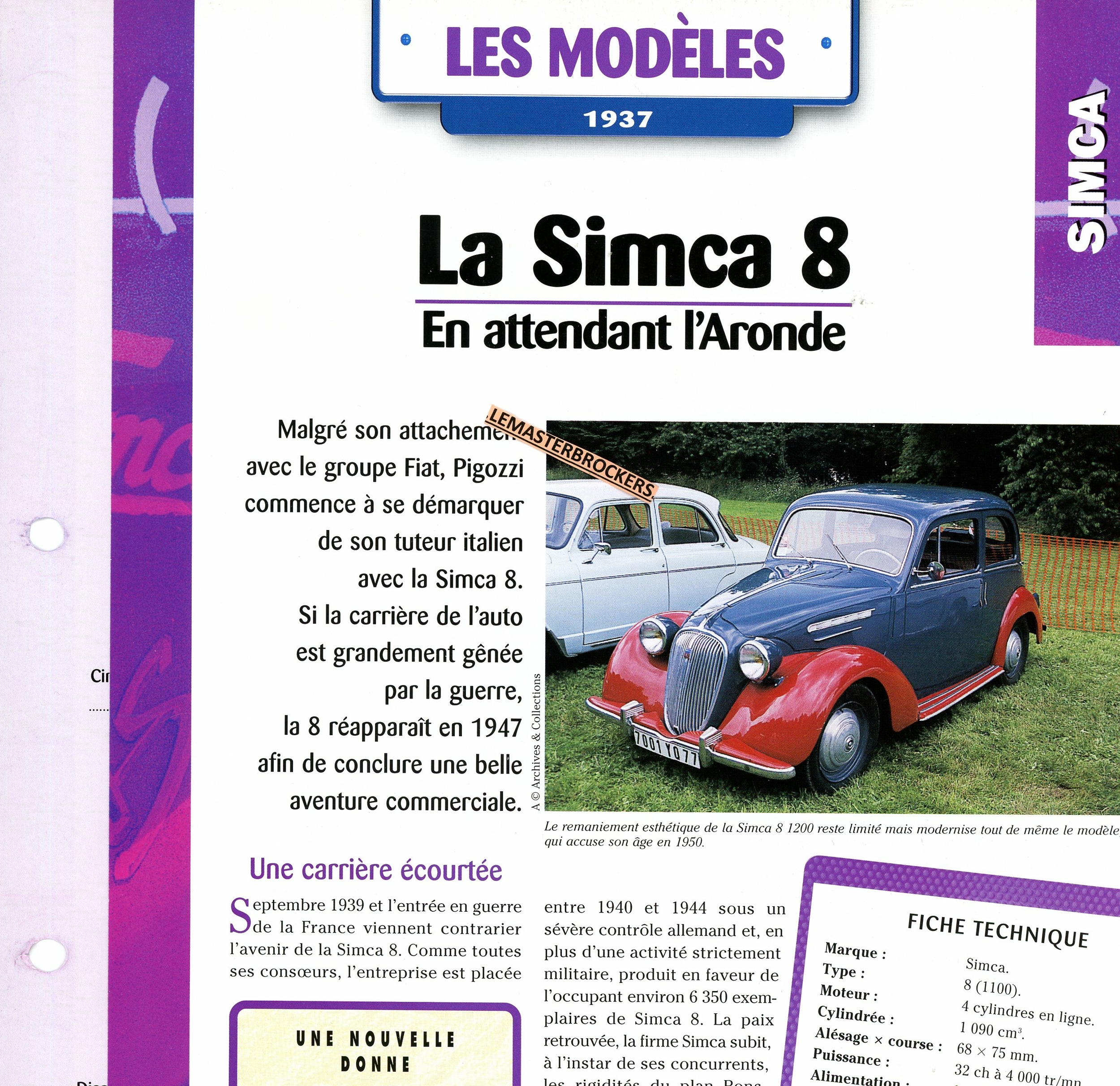 FICHE-MODELES-1937-DOUBLE-PAGE-SIMCA-FICHE-SIMCA-8-CARD-CARD-LEMASTERBROCKERS