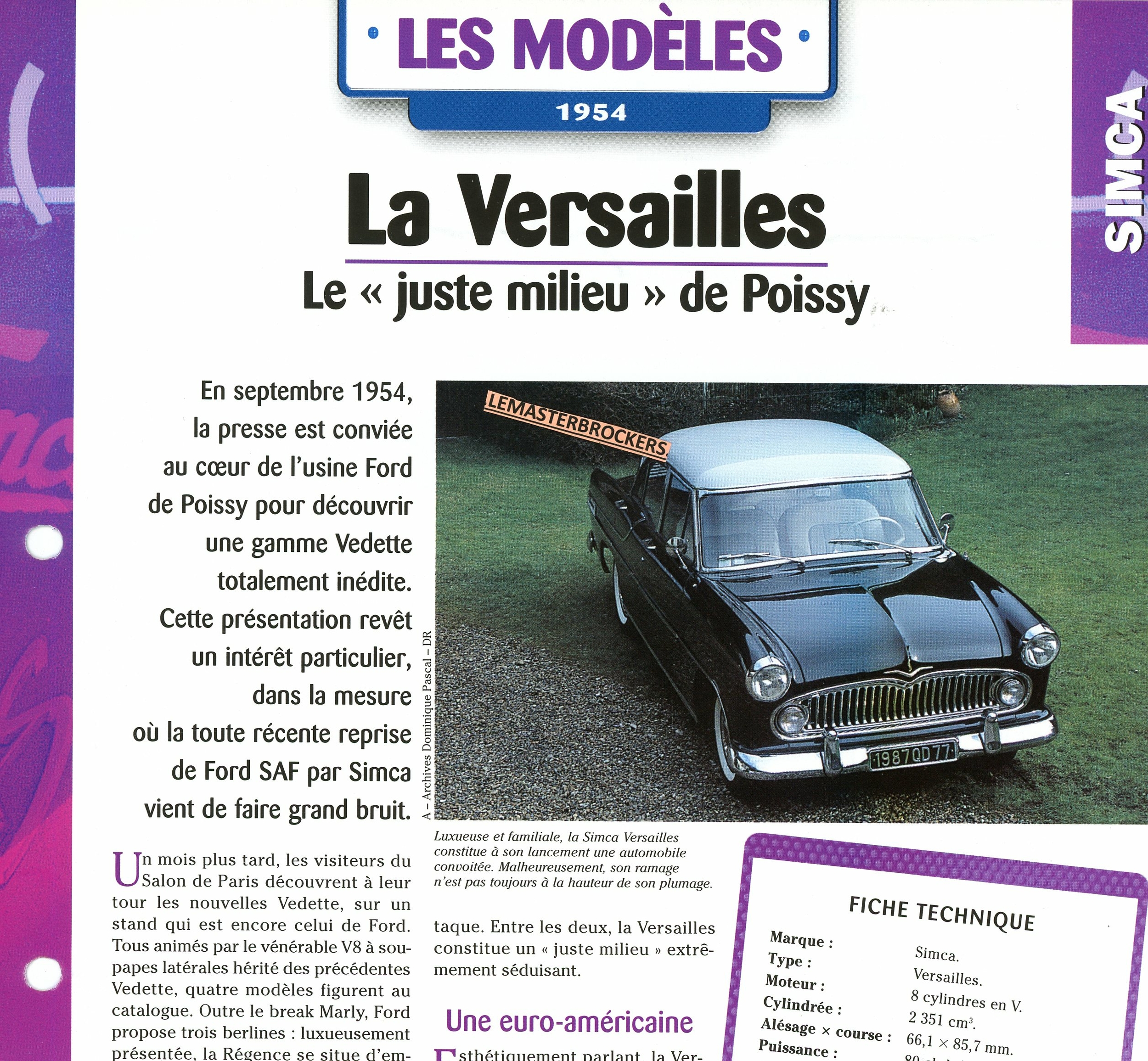 FICHE-SIMCA-VERSAILLES-MODÈLES-1954-LEMASTERBROCKERS