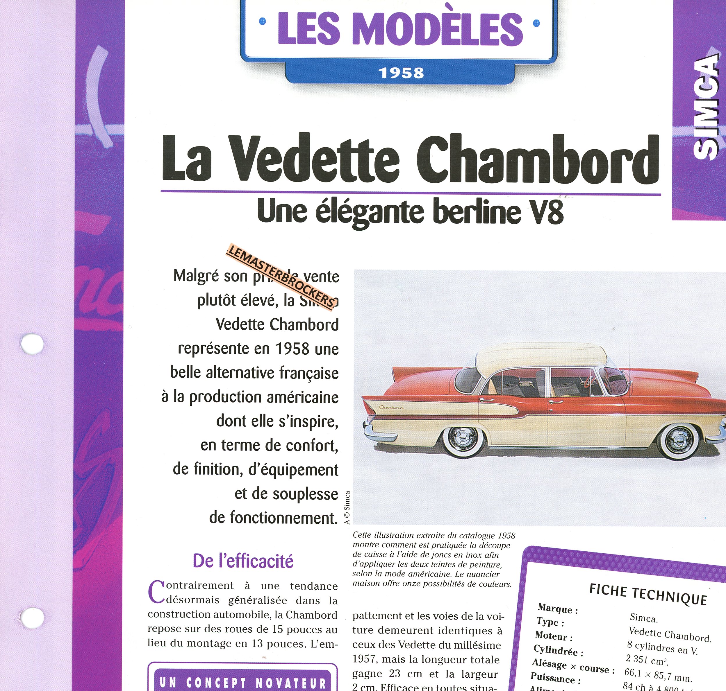 FICHE-SIMCA-VEDETTE-CHAMBORD-V8-BROCHURE-MODÈLES-1958-LEMASTERBROCKERS