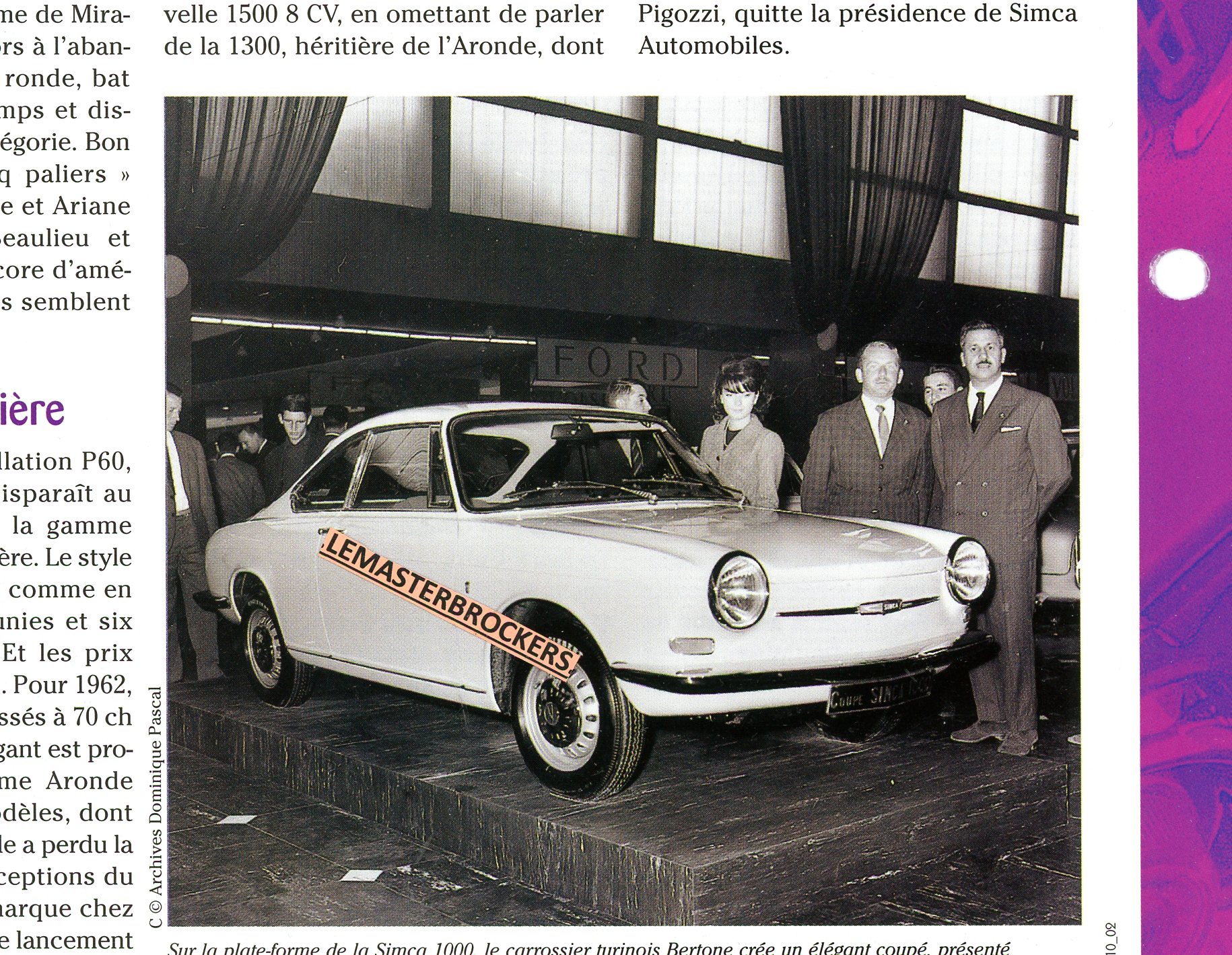 FICHE AUTOMOBILE SIMCA HISTOIRE 1961 1965 / SIMCA 1000