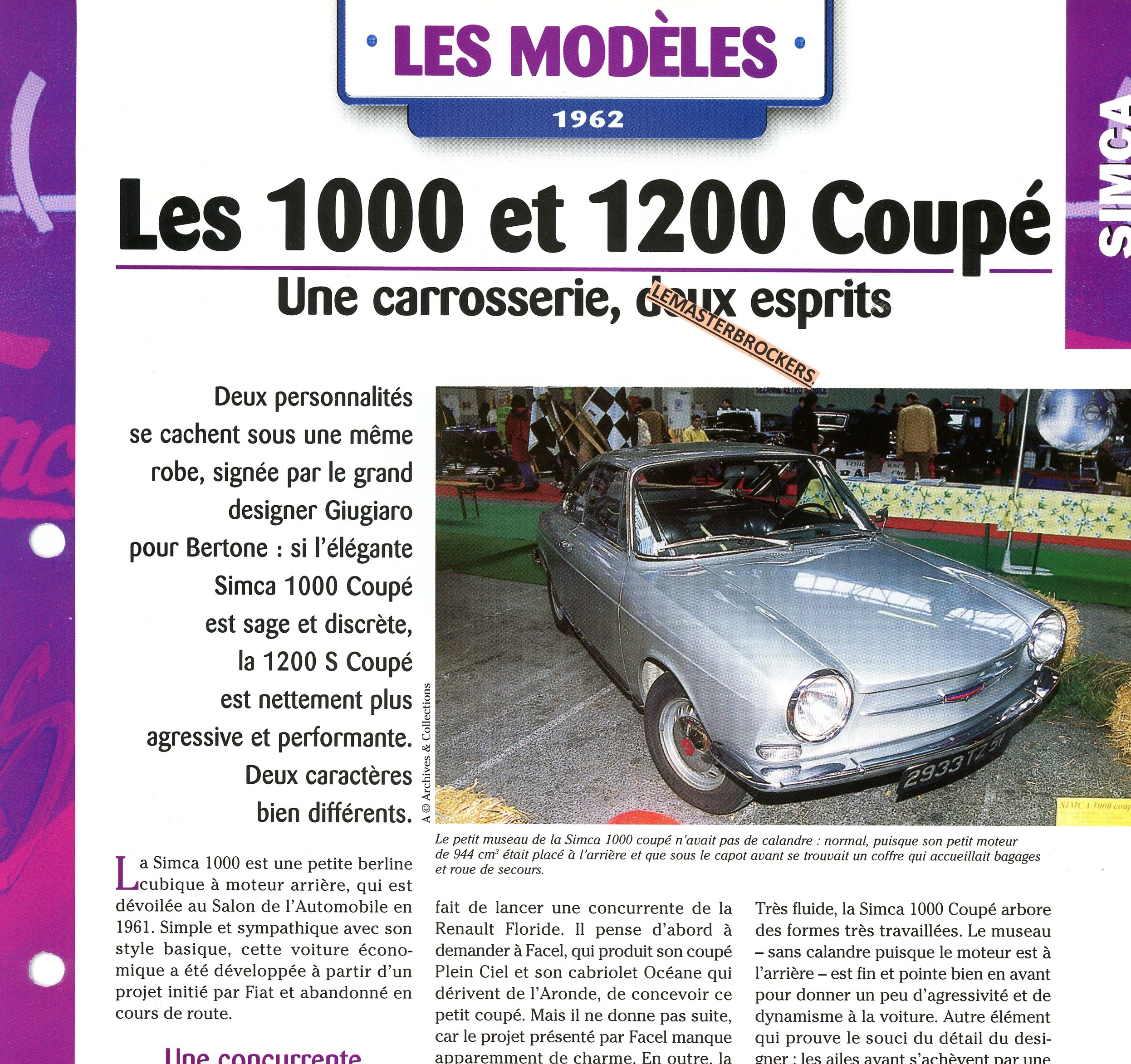 FICHE SIMCA 1000 1200 COUPÉ - FICHE AUTO LES MODÈLES 1961