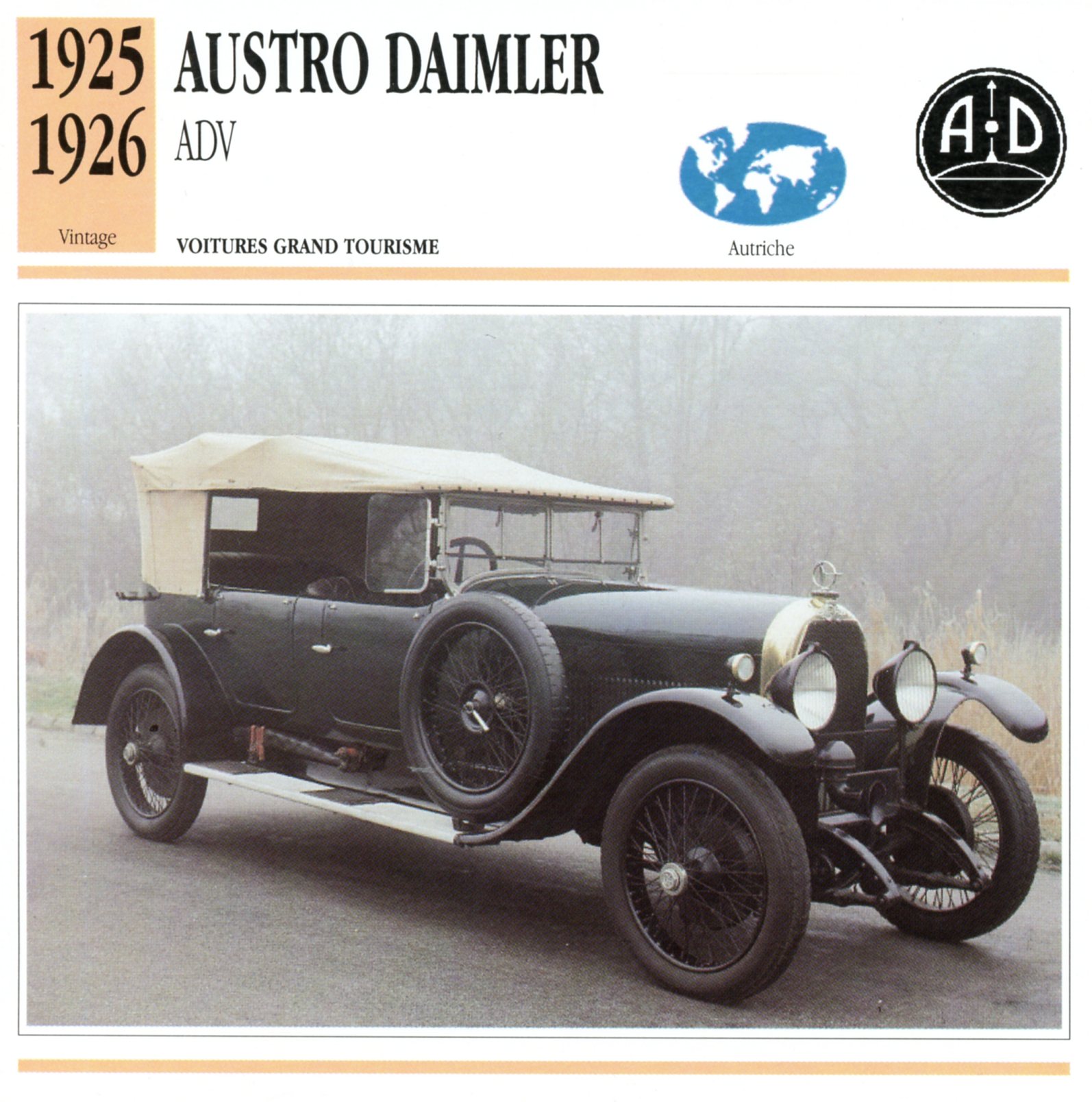 AUSTRO-DAIMLER ADV 1925-1926 FICHE AUTO CARACTERISTIQUES