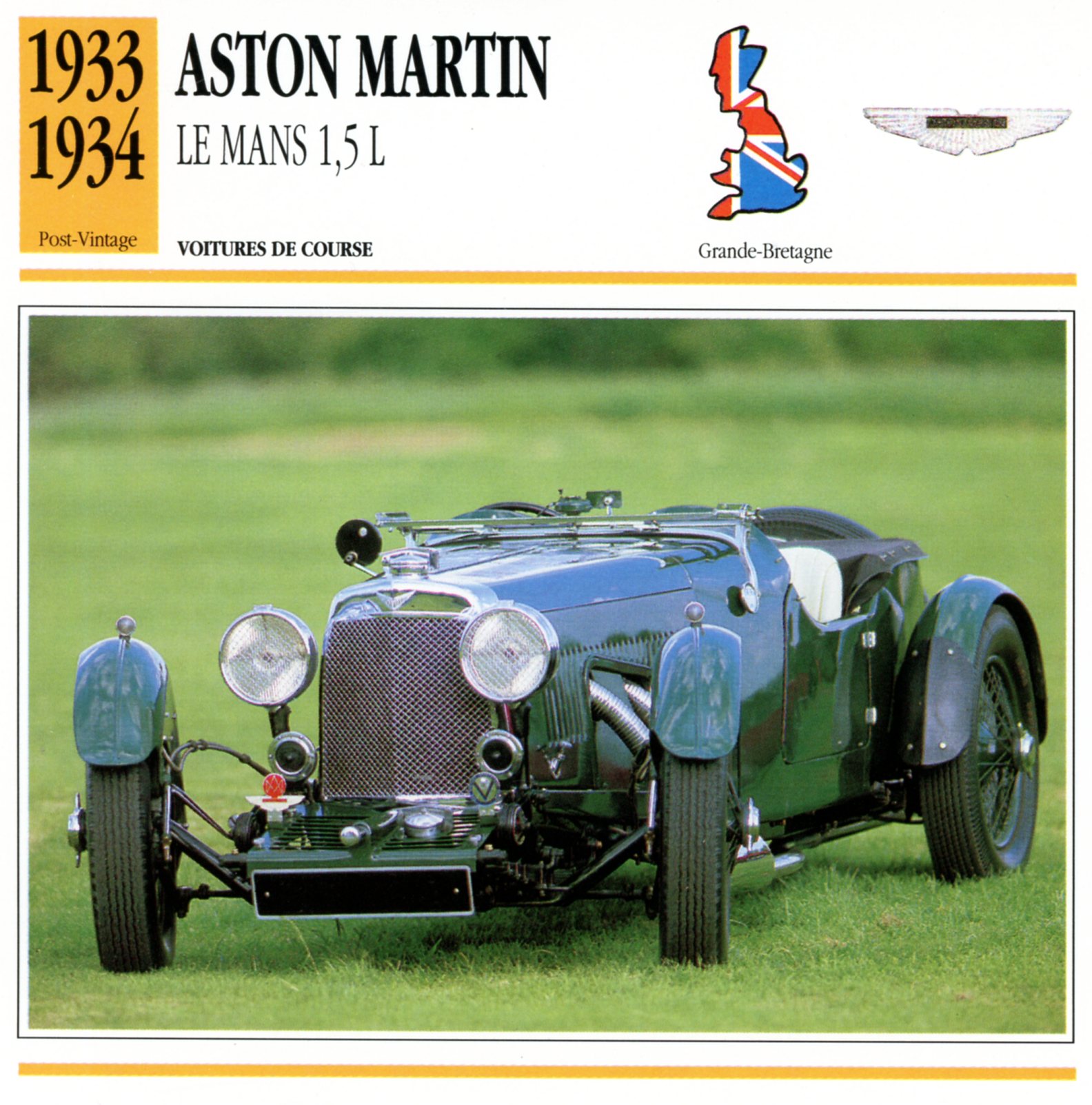 ASTON MARTIN LE MANS 1.5L 1933 1934 FICHE AUTO CARACTÉRISTIQUES