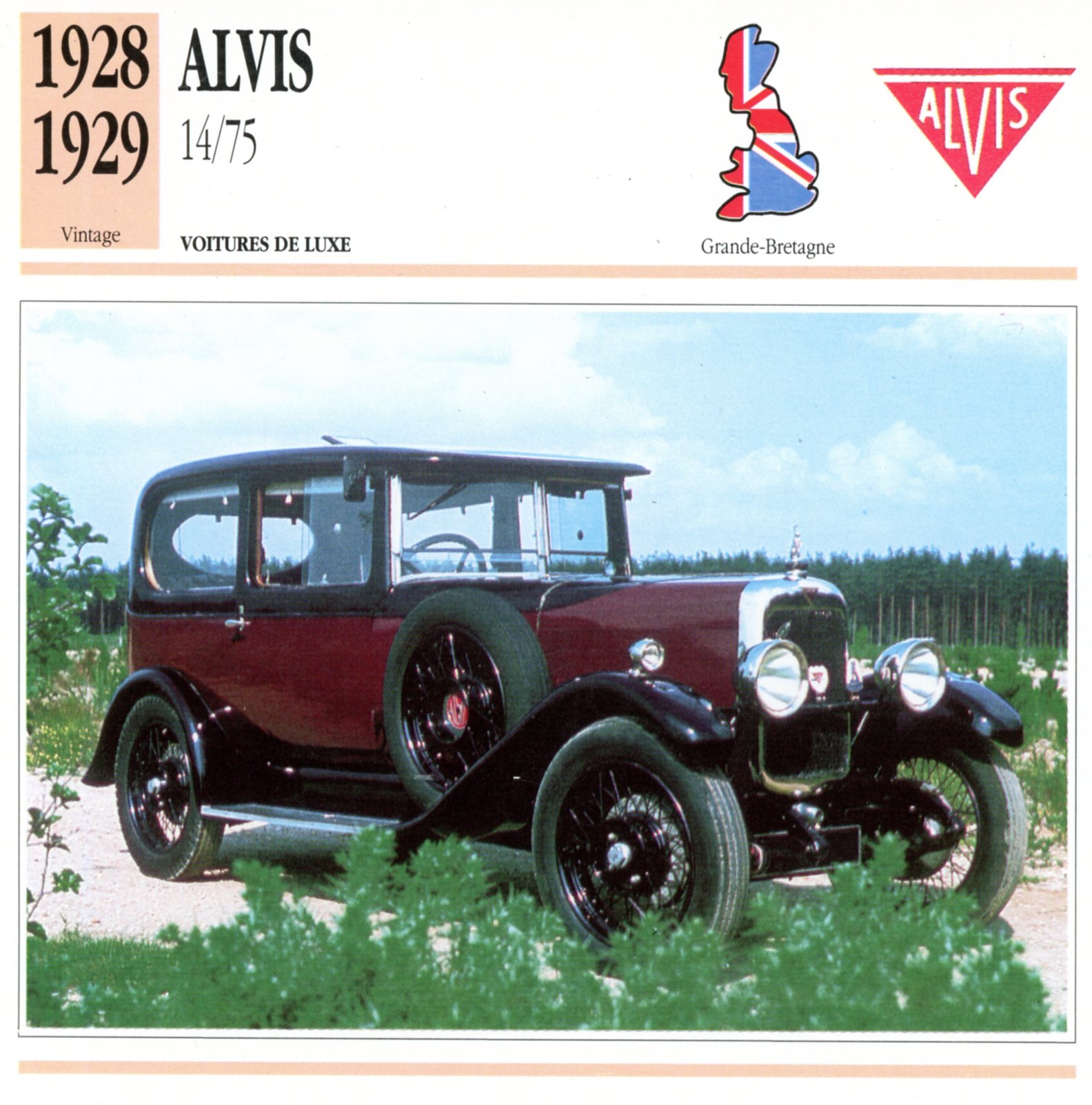 FICHE-AUTO-ALVIS-14/75-1929-LEMASTERBROCKERS-CARS-CARD