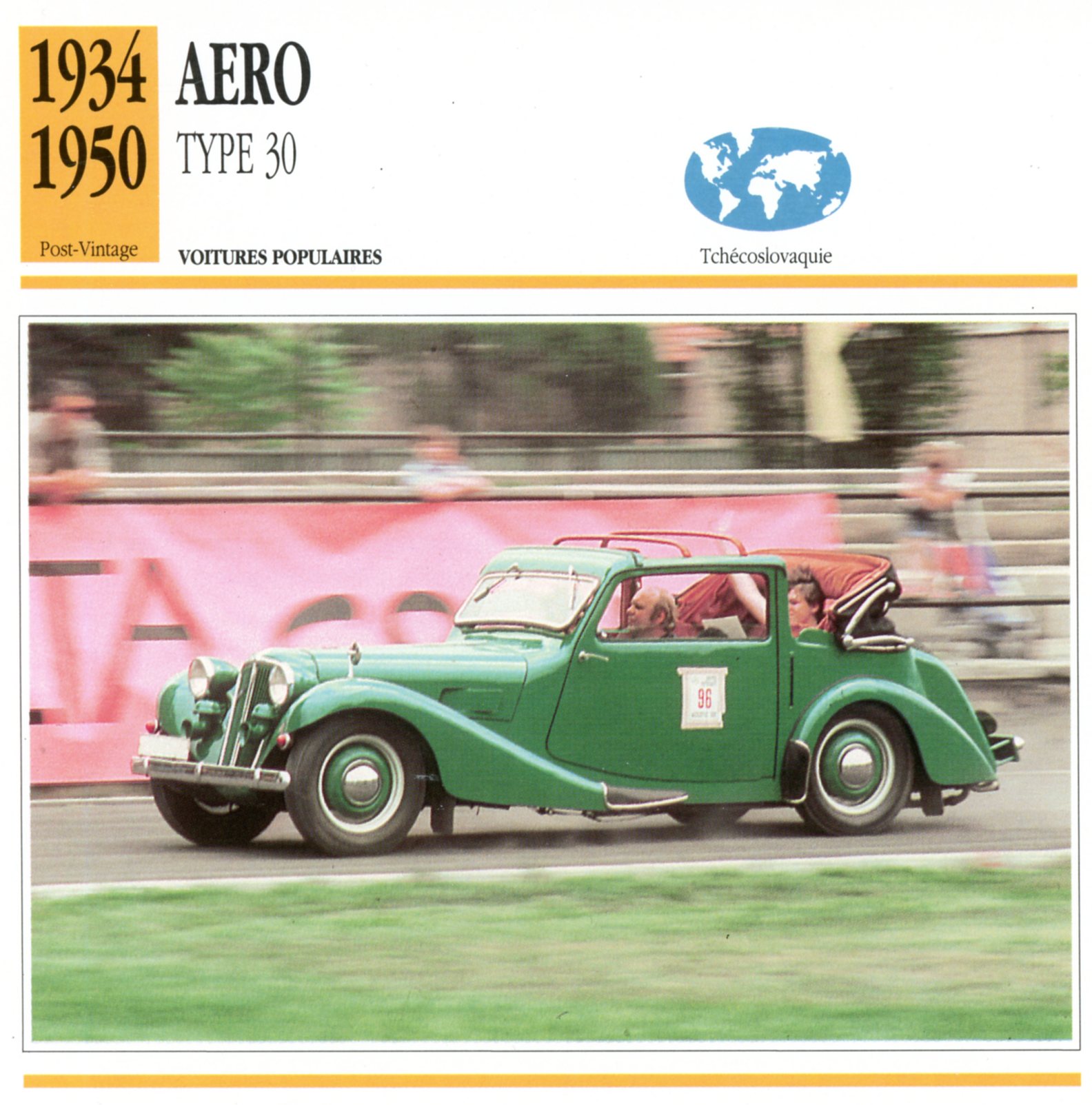 AERO TYPE 30 1934-1950 FICHE AUTO CARACTÉRISTIQUES