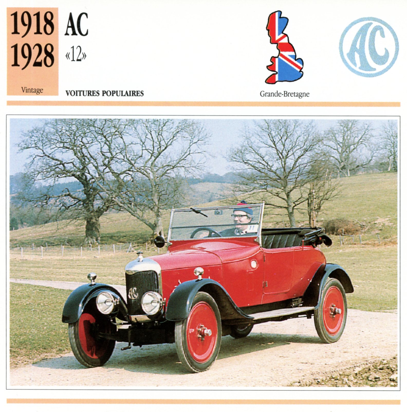 AC 12 1918-1928 FICHE AUTO CARACTÉRISTIQUES