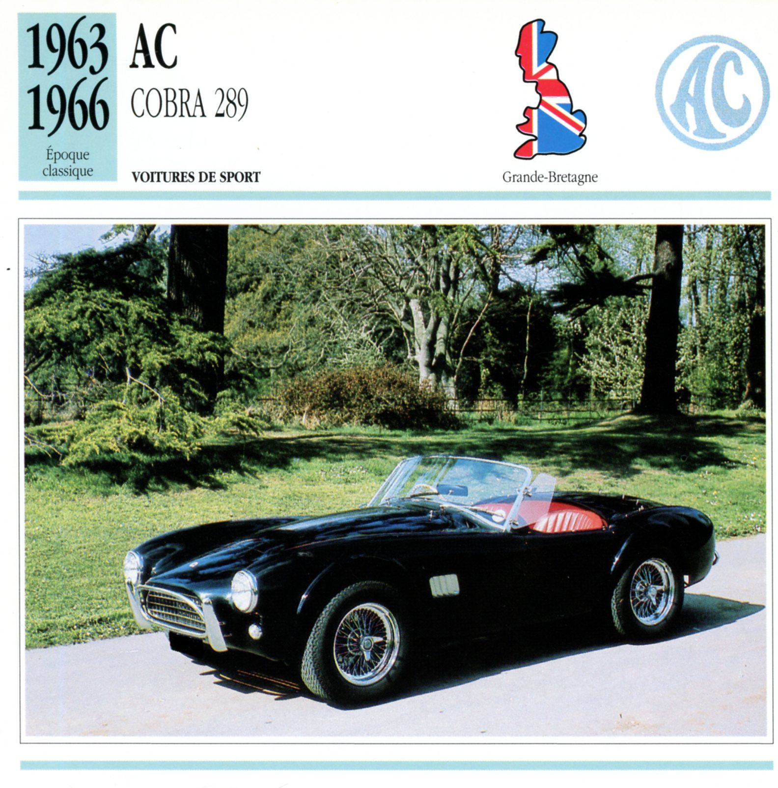 AC COBRA 289 1963 1966 - FICHE AUTO CARACTÉRISTIQUES
