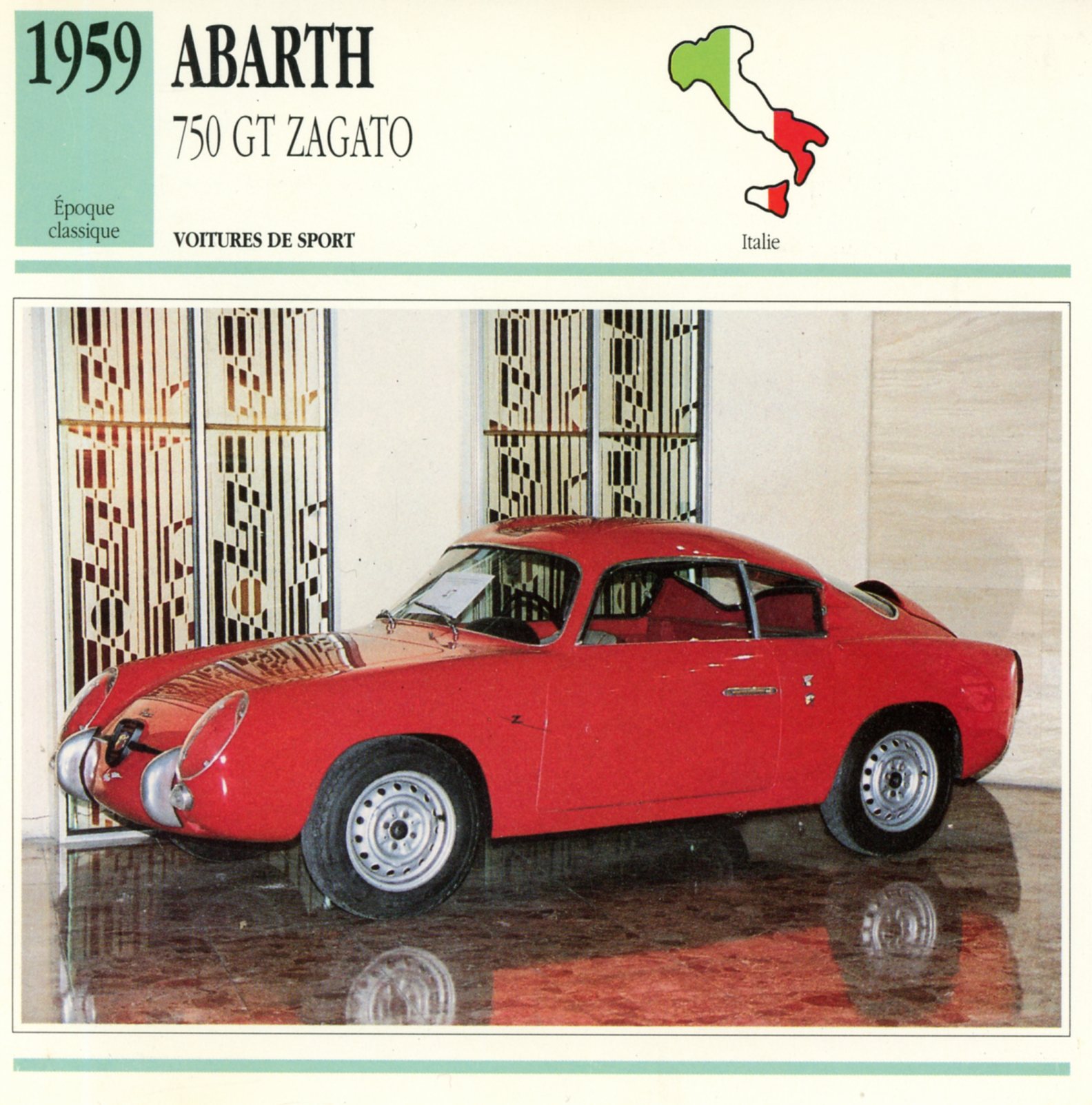 ABARTH 750 GT ZAGATO 1959 - FICHE AUTO CARACTÉRISTIQUES