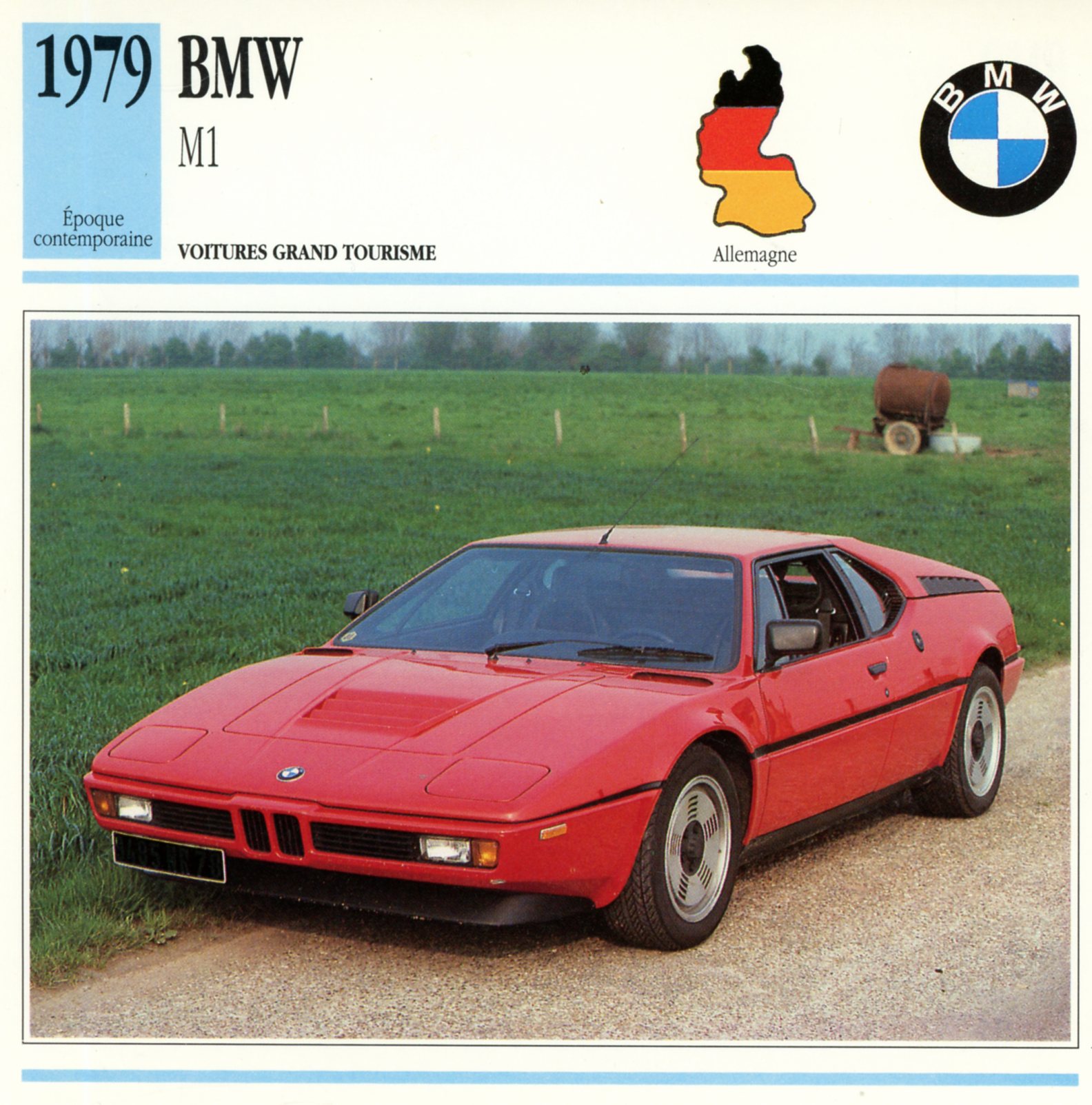 BMW M1 1979 - FICHE AUTO CARACTÉRISTIQUES CARS CARD ATLAS
