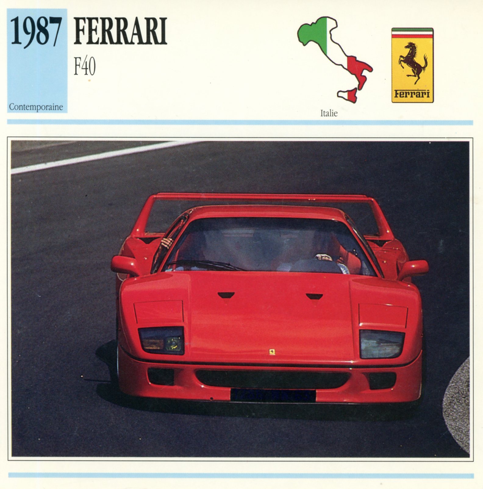 FICHE-AUTO-FERRARI-F40-1987-LEMASTERBROCKERS-CARS-CARD-ATLAS