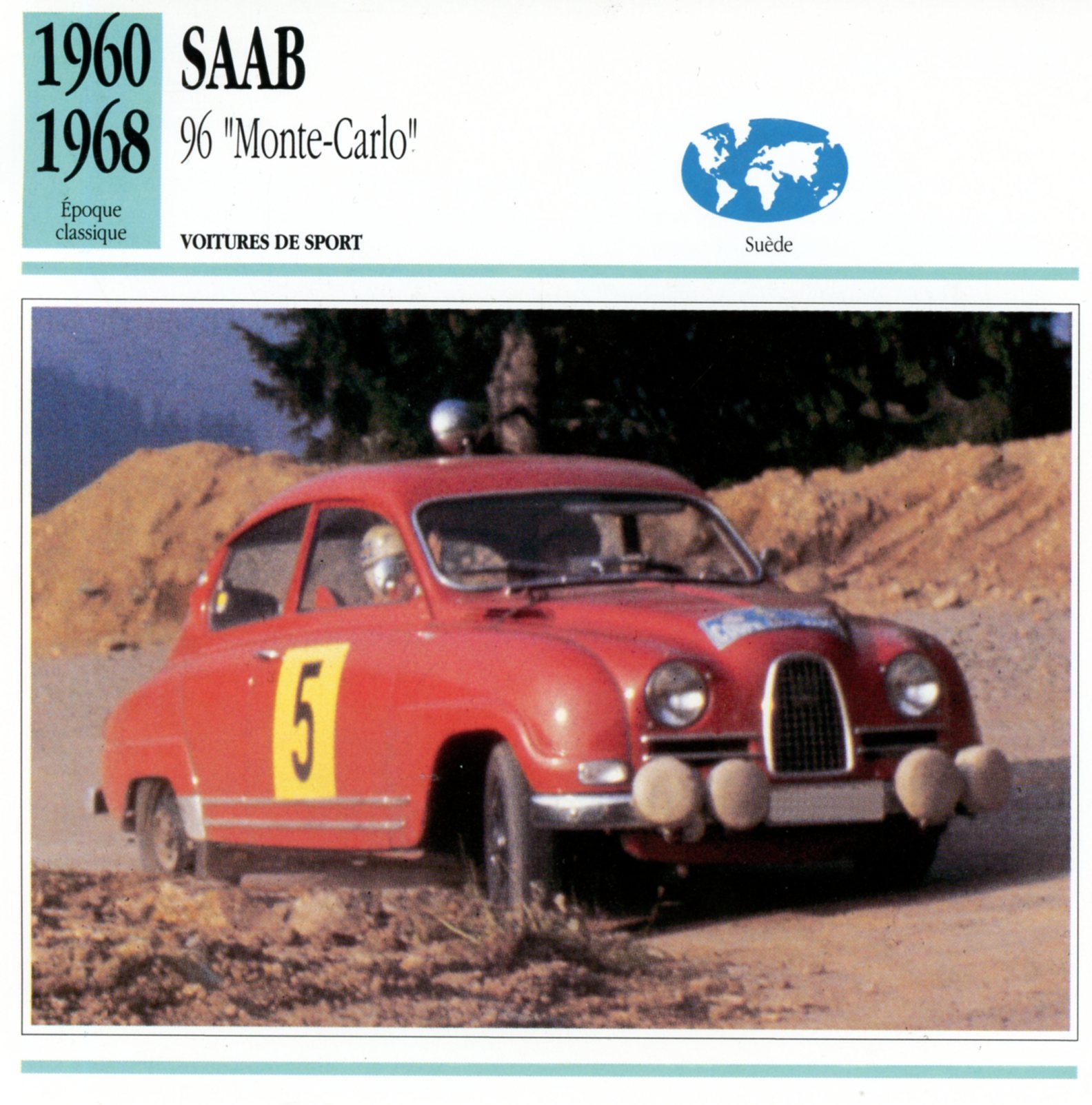 SAAB 96 MONTE-CARLO 1960 1968 - FICHE AUTO CARACTÉRISTIQUES