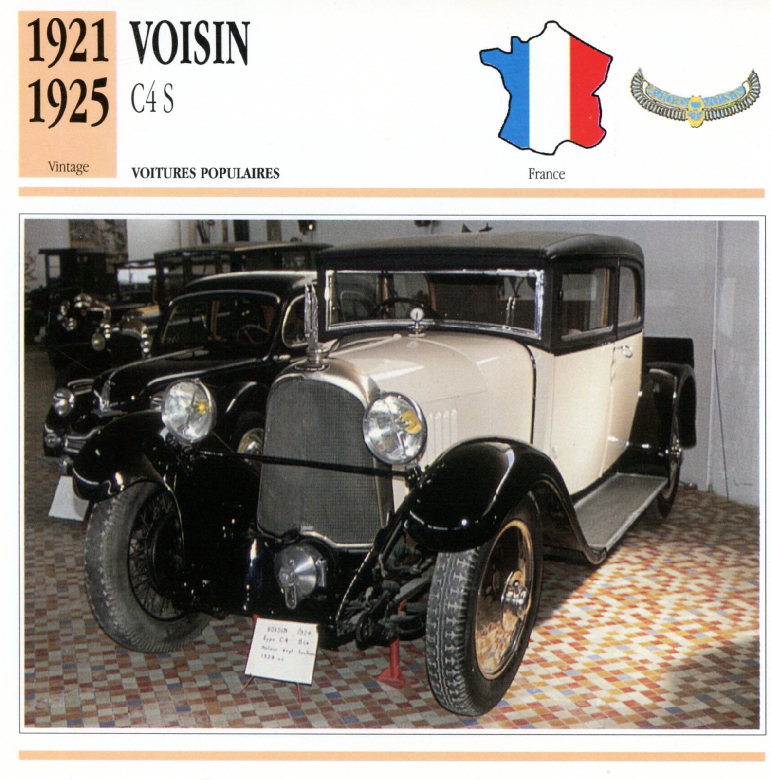 VOISIN C4 S 1921 1925 - FICHE AUTO CARACTÉRISTIQUES