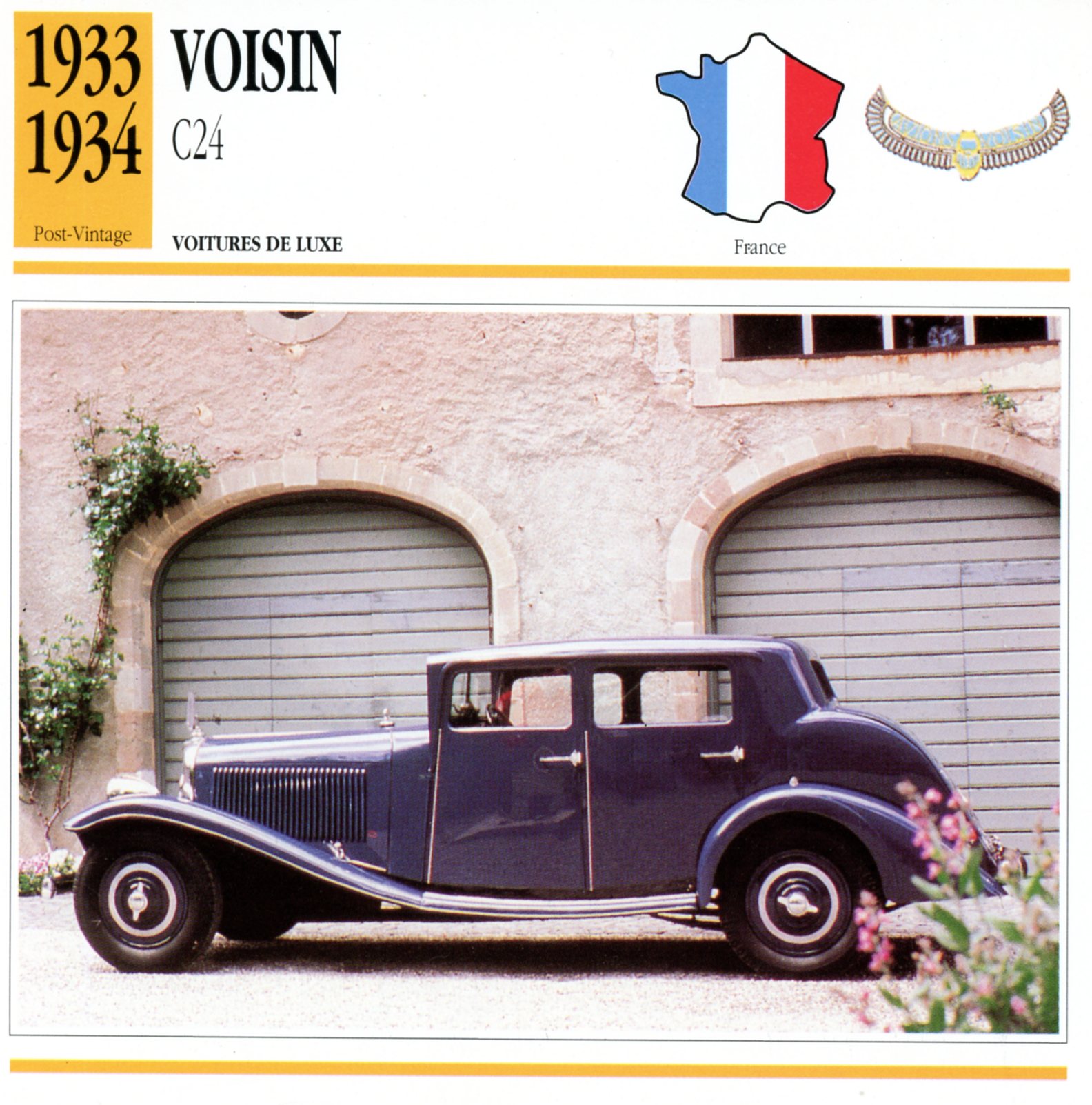 VOISIN C24 1933 1934 - FICHE AUTO CARACTÉRISTIQUES