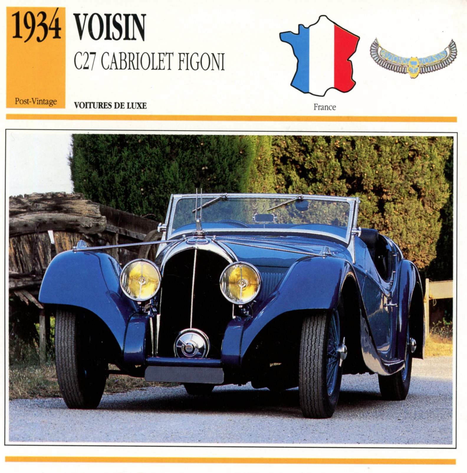FICHE-AUTO-VOISIN-C27-FIGONI-1934-LEMASTERBROCKERS-CARS-CARD-ATLAS