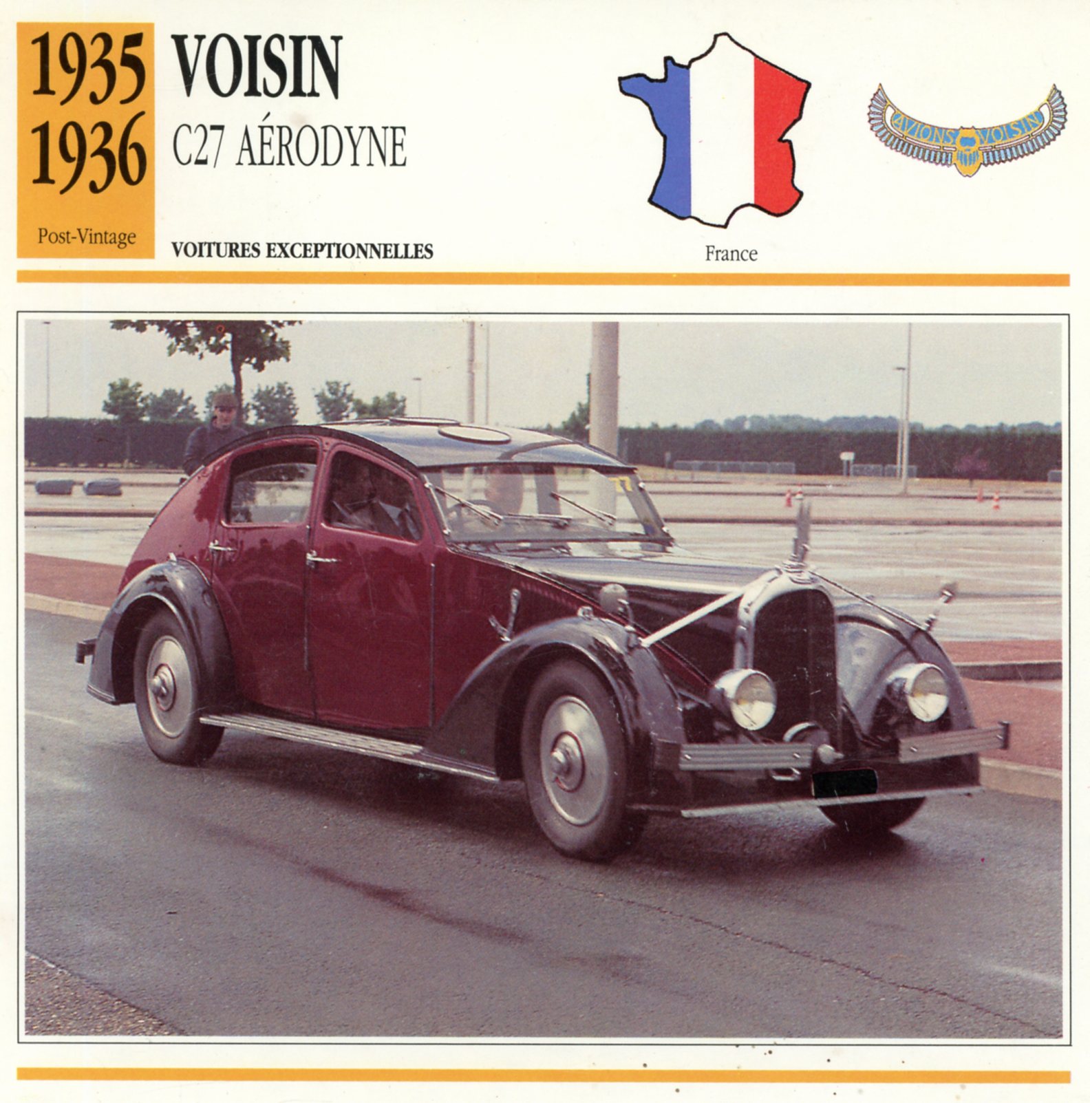 FICHE-AUTO-VOISIN-C27-AÉRODYNE -1935-LEMASTERBROCKERS-CARS-CARD-ATLAS
