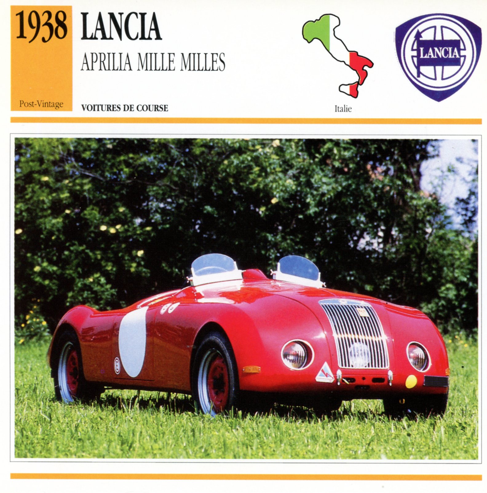 LANCIA APRILIA 1938 - FICHE AUTO CARACTÉRISTIQUES