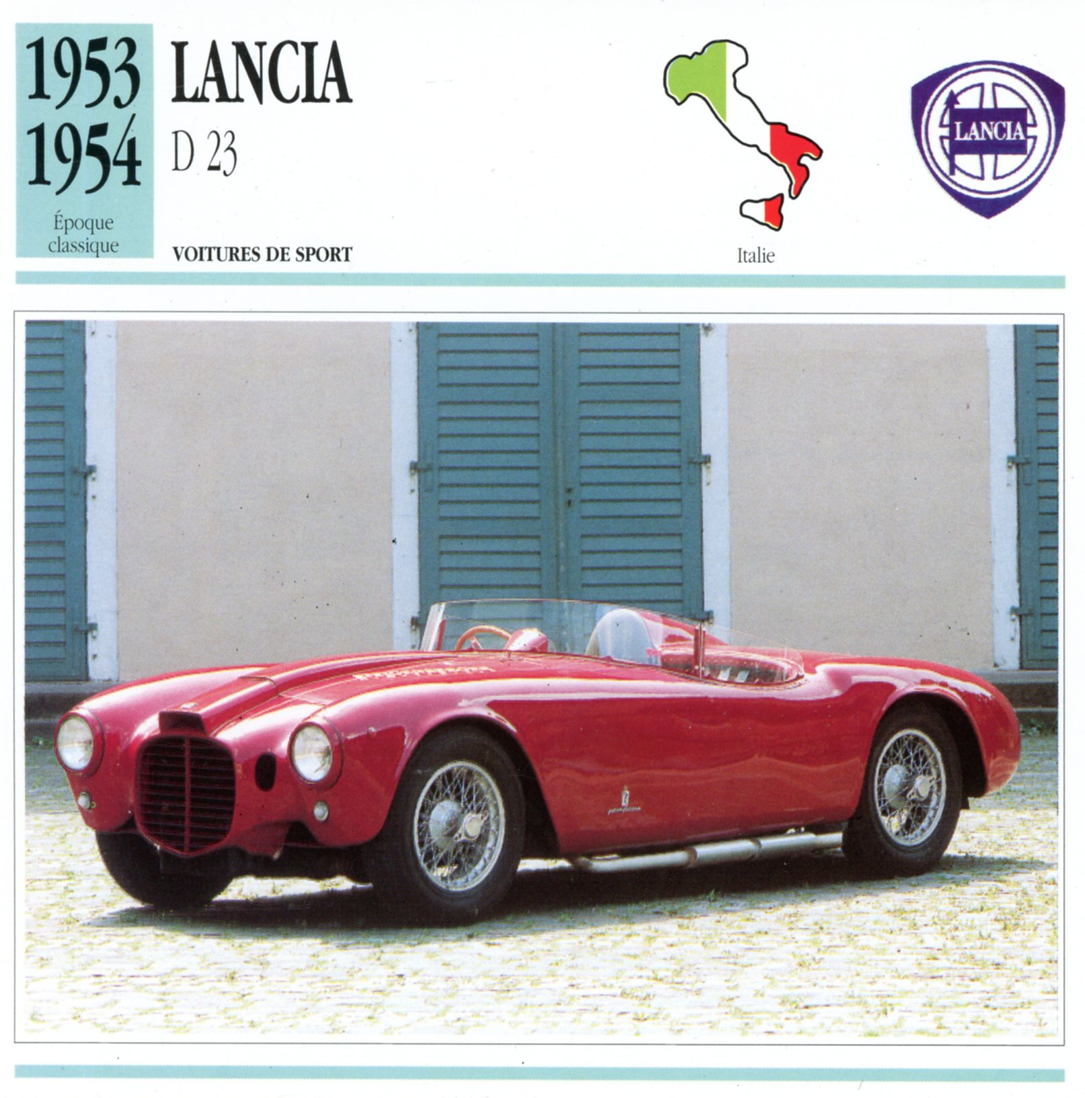 LANCIA ARDEA D23 1953 1954 - FICHE AUTO CARACTÉRISTIQUES