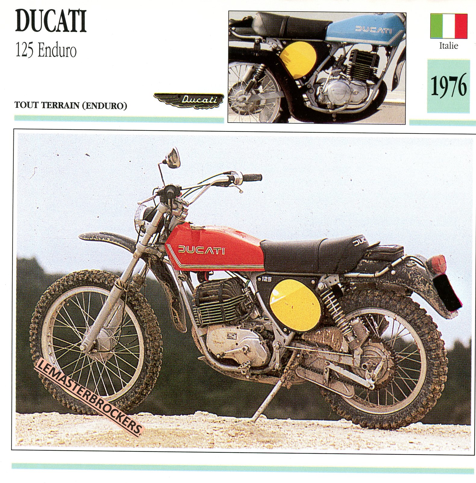 FICHE-MOTO-DUCATI-125-ENDURO-1976-LEMASTERBROCKERS-CARS-CARD