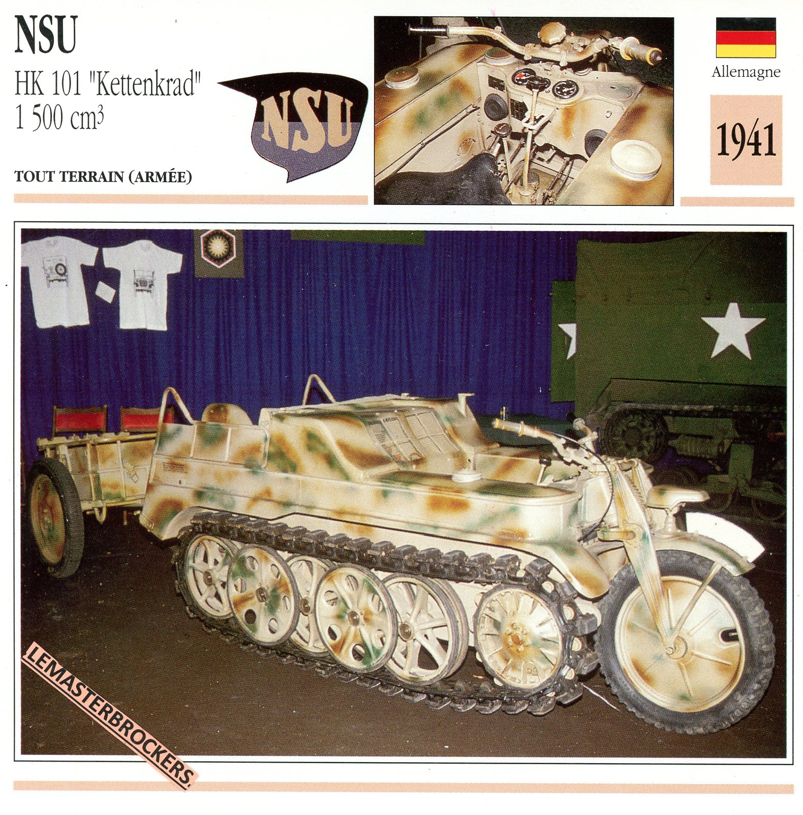 NSU-HK101-KETTENKRAD-1500-1941-FICHE-MOTO-ATLAS-lemasterbrockers-CARD-MOTORCYCLE-ARMÉE