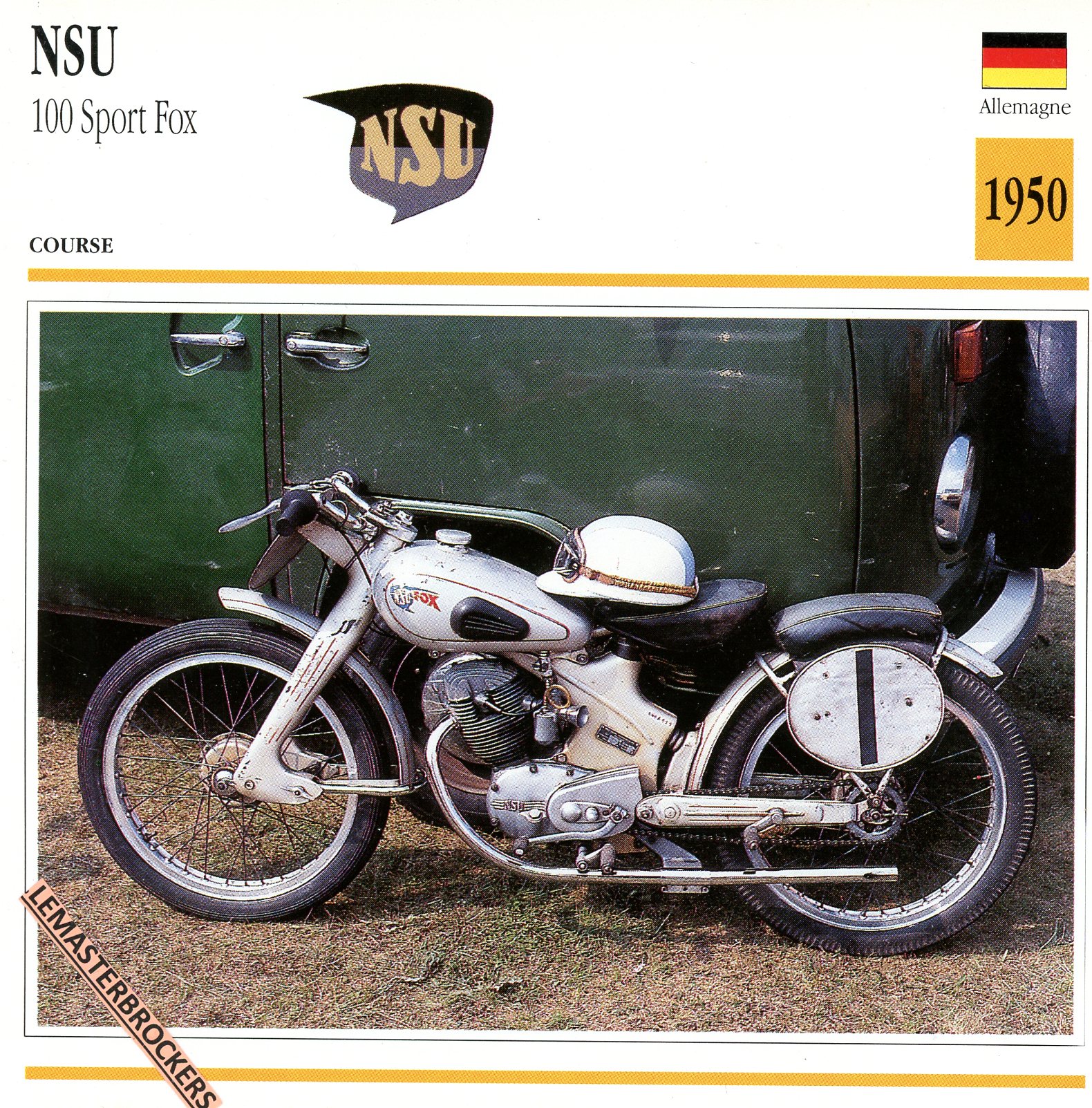 NSU 100 SPORT FOX 1950 - FICHE MOTO COURSE ATLAS