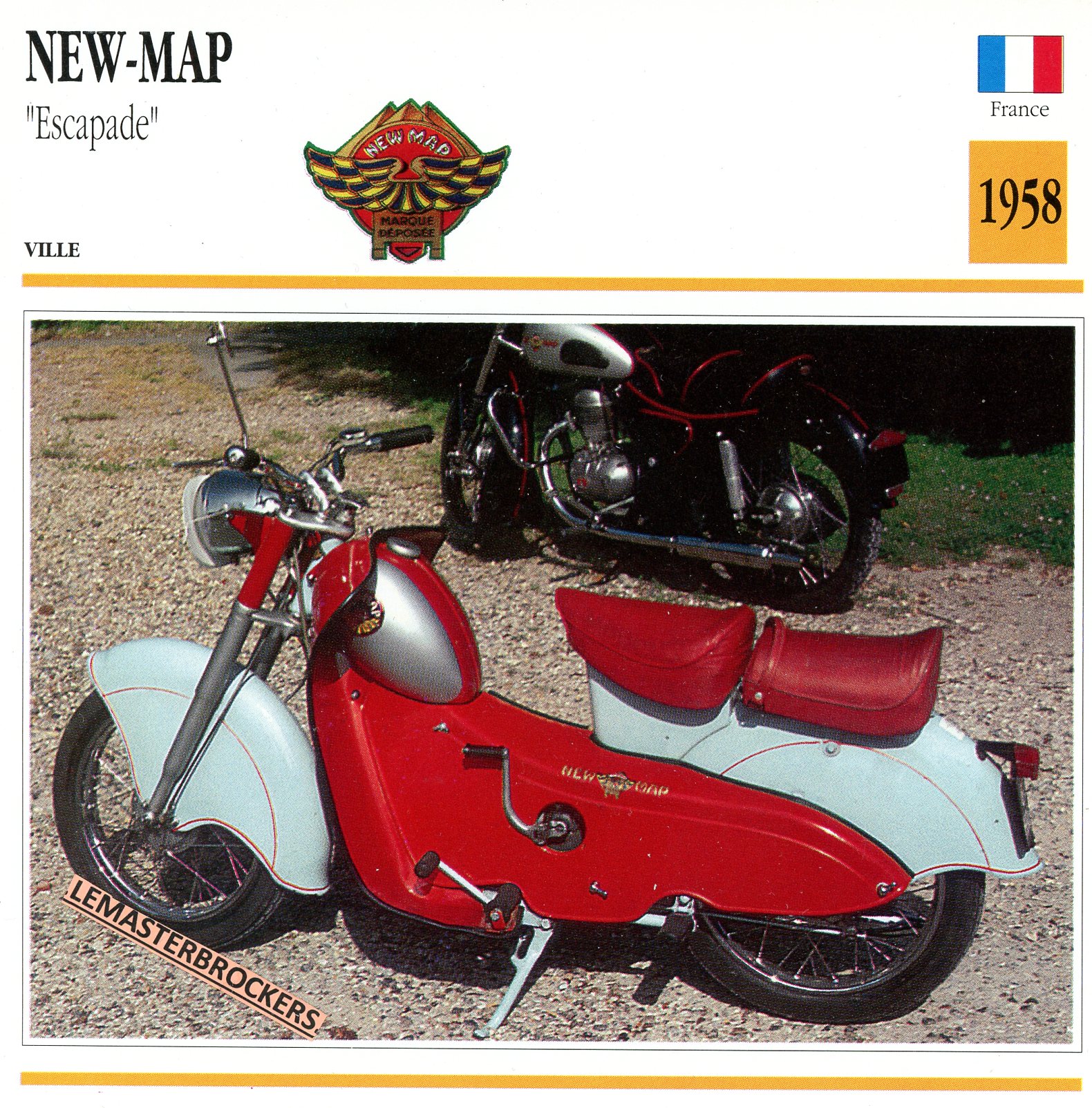 NEW-MPA-ESCAPADE-1958-NEWMAP-FICHE-MOTO-ATLAS-lemasterbrockers-CARD-MOTORCYCLE