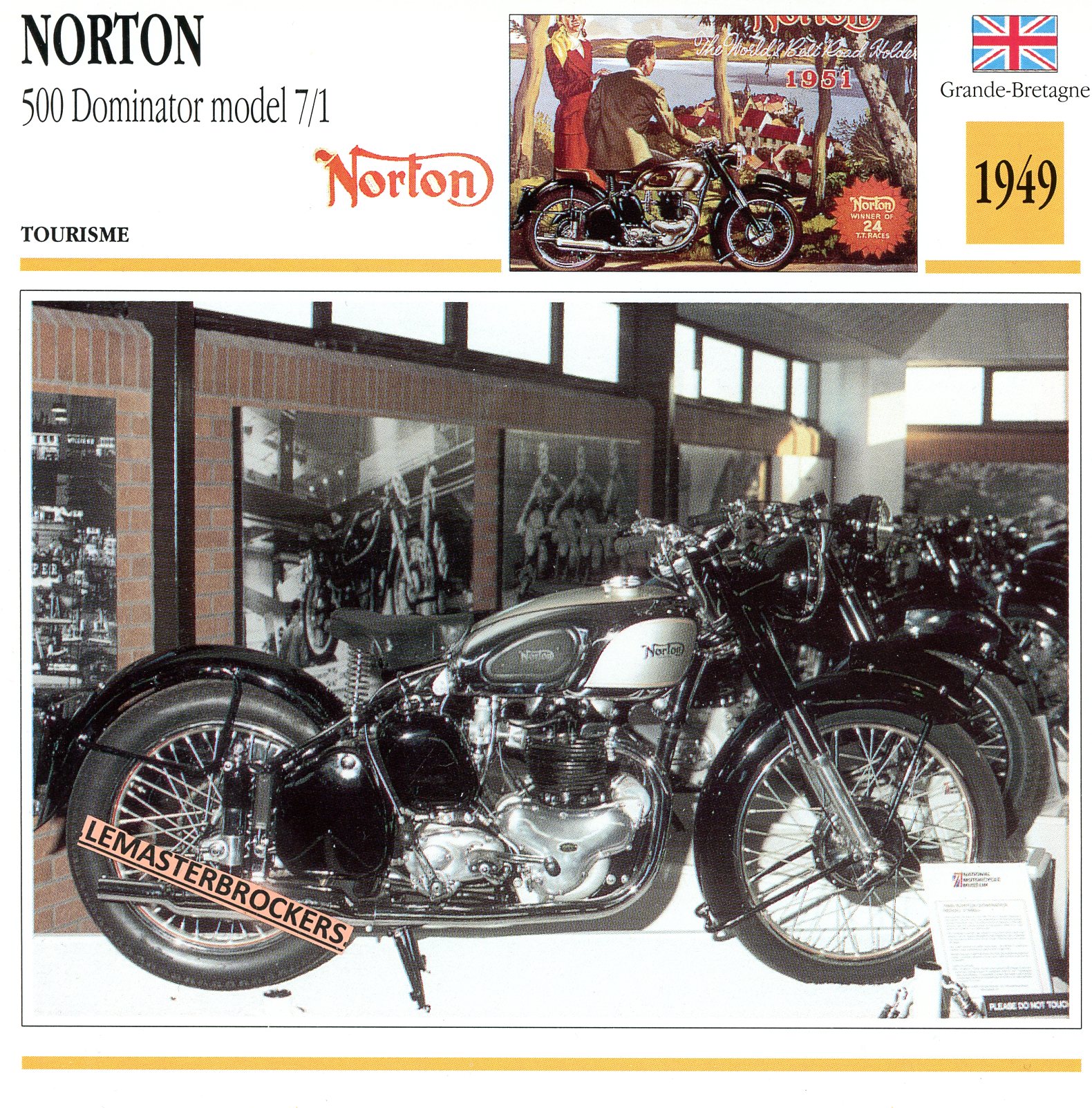 NORTON 500 DOMINATOR MODEL 7/1 1949 - FICHE MOTO COLLECTION ATLAS