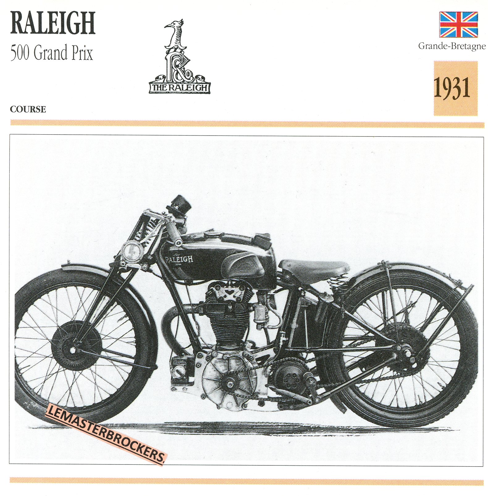 RALEIGH-500-GRAND-PRIX-1931-FICHE-MOTO-ATLAS-lemasterbrockers-CARD-MOTORCYCLE