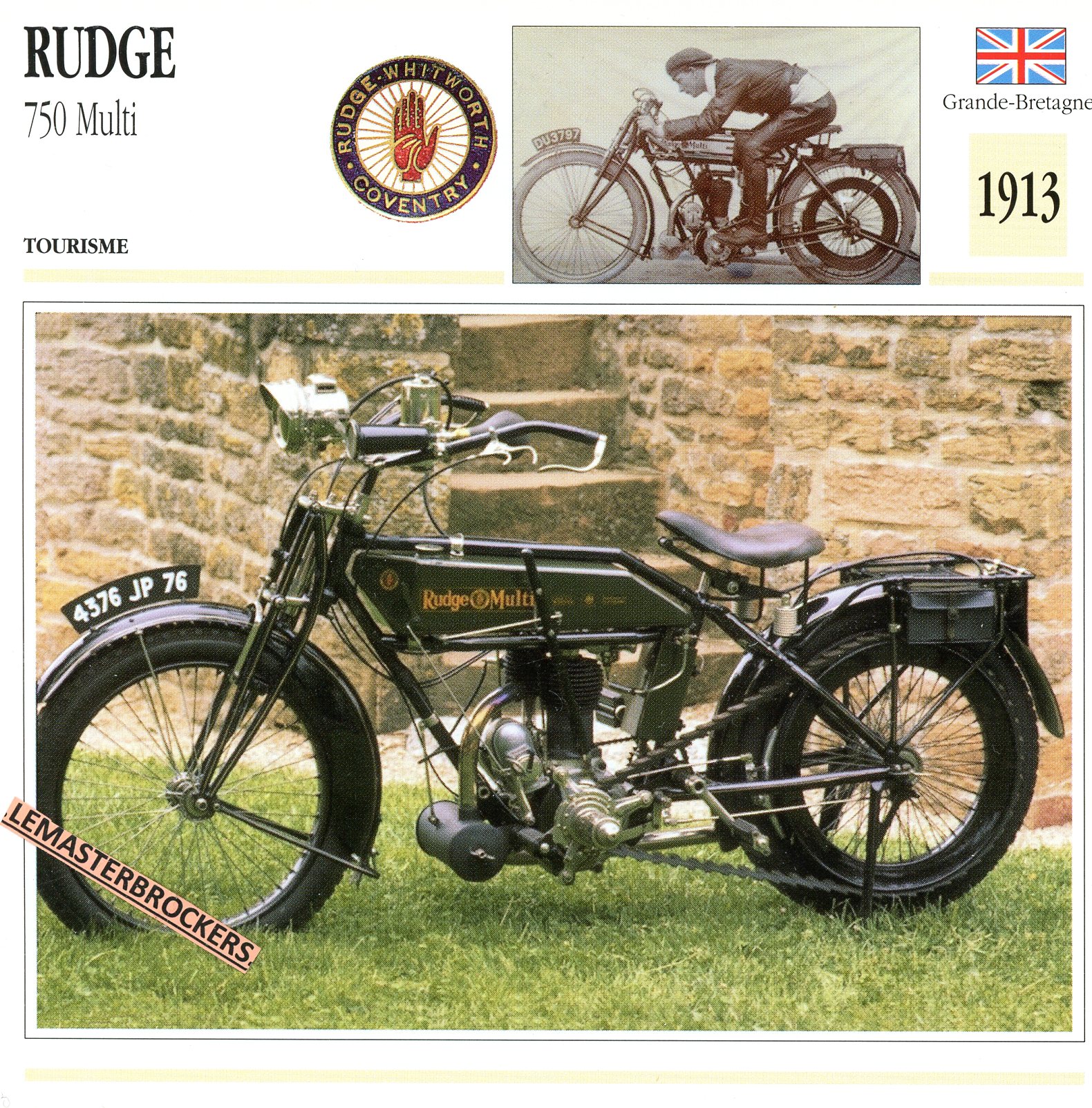 RUDGE-750-MULTI-1913-FICHE-MOTO-LEMASTERBROCKERS-CARD-MOTORCYCLE