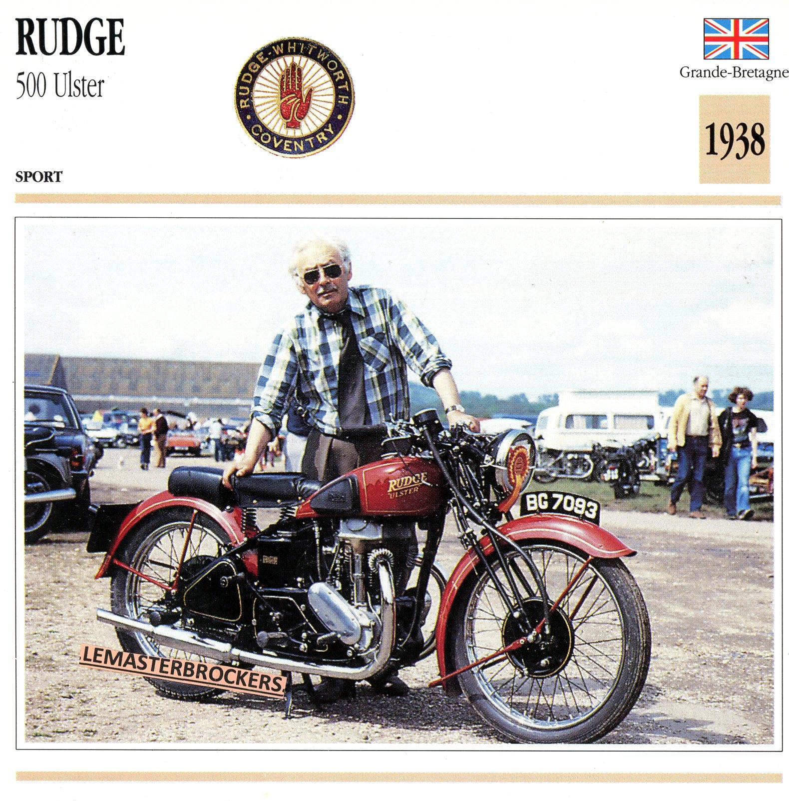 RUDGE-500-ULSTER-1938-FICHE-MOTO-LEMASTERBROCKERS-CARD-MOTORCYCLE