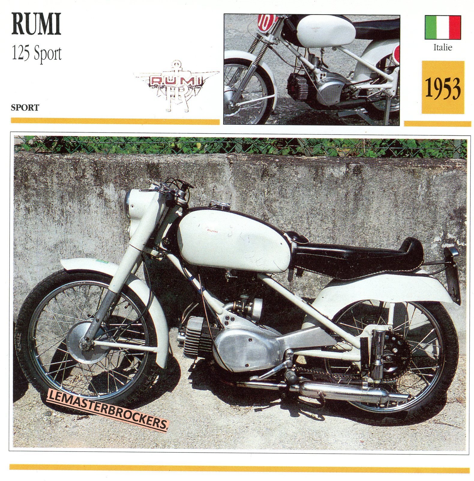 RUMI-125-SPORT-1953-FICHE-MOTO-LEMASTERBROCKERS-CARD-MOTORCYCLE