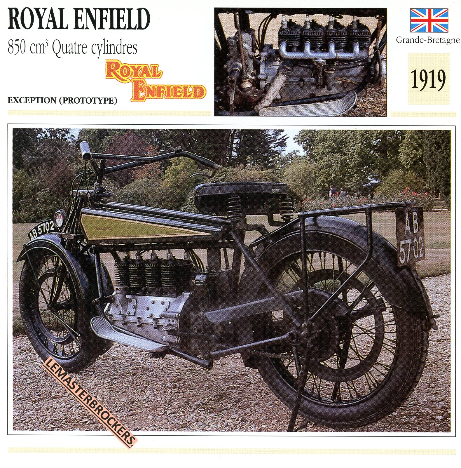 ROYAL ENFIELD 850 QUATRE CYLINDRES 1919 - FICHE MOTO