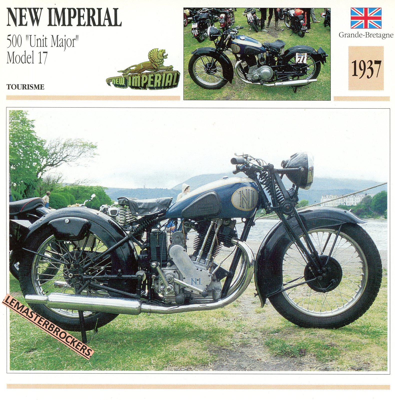 NEW IMPERIAL 500 UNIT MAJOR MODEL 17 1937 - FICHE MOTO - CARD MOTORCYCLE