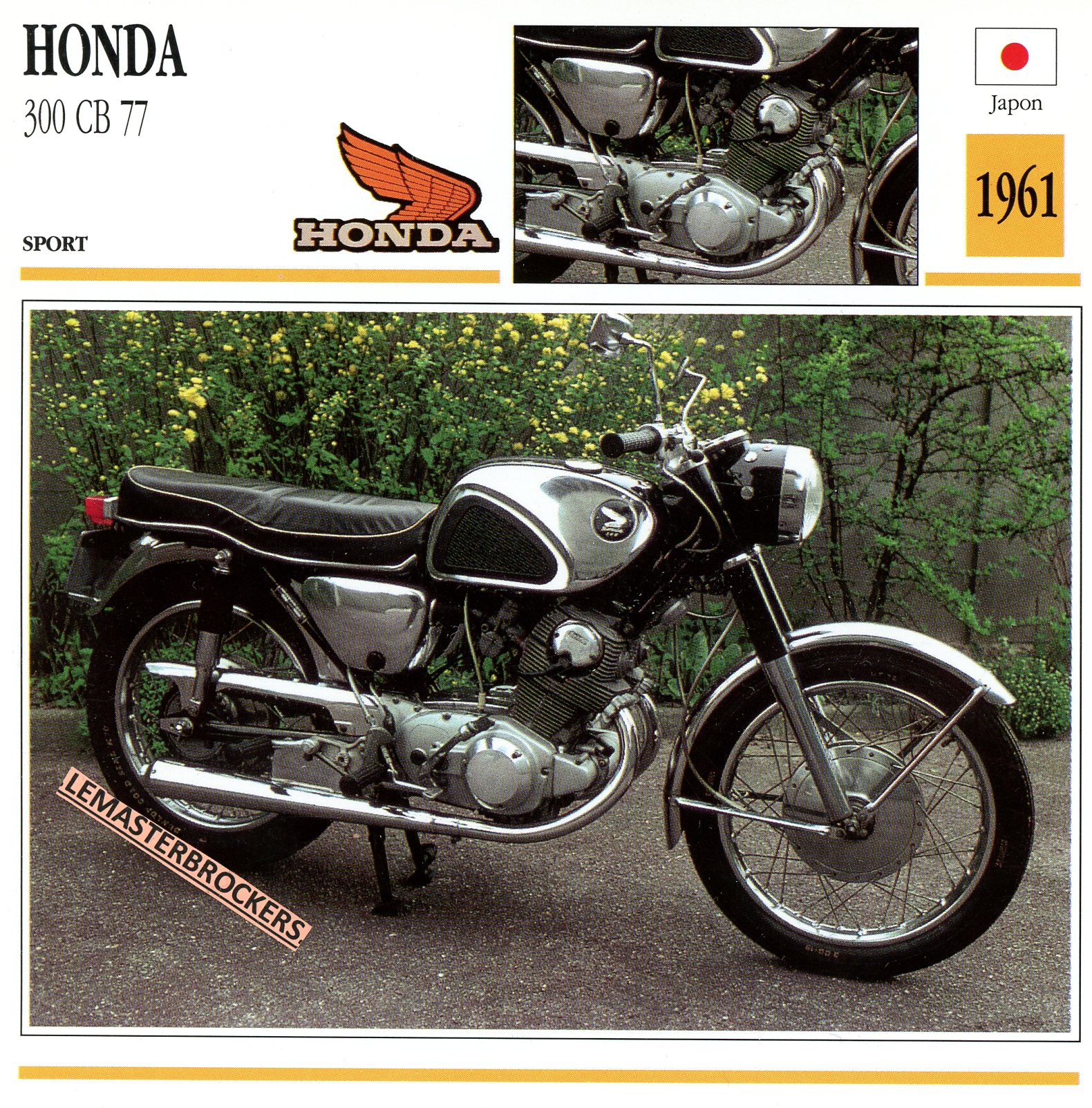 FICHE-MOTO-HONDA-300-CB-77-1961-LEMASTERBROCKERS-CARS-MOTORCYCLE