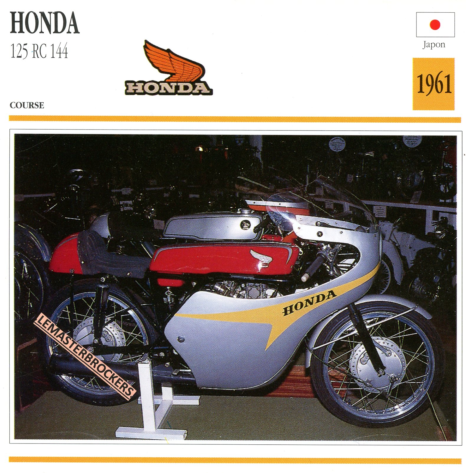 FICHE-MOTO-HONDA-125-RC144-1961-LEMASTERBROCKERS-CARS-MOTORCYCLE