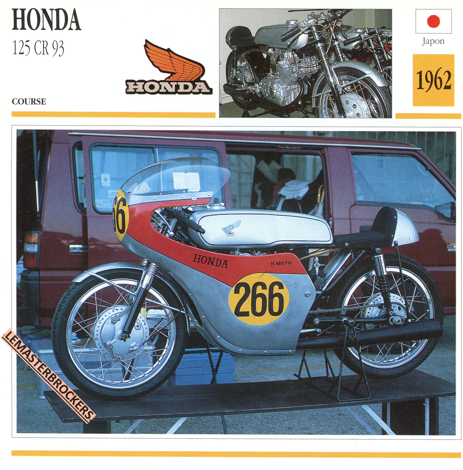 HONDA 125 CR93 1962 - FICHE MOTO HONDA COURSE
